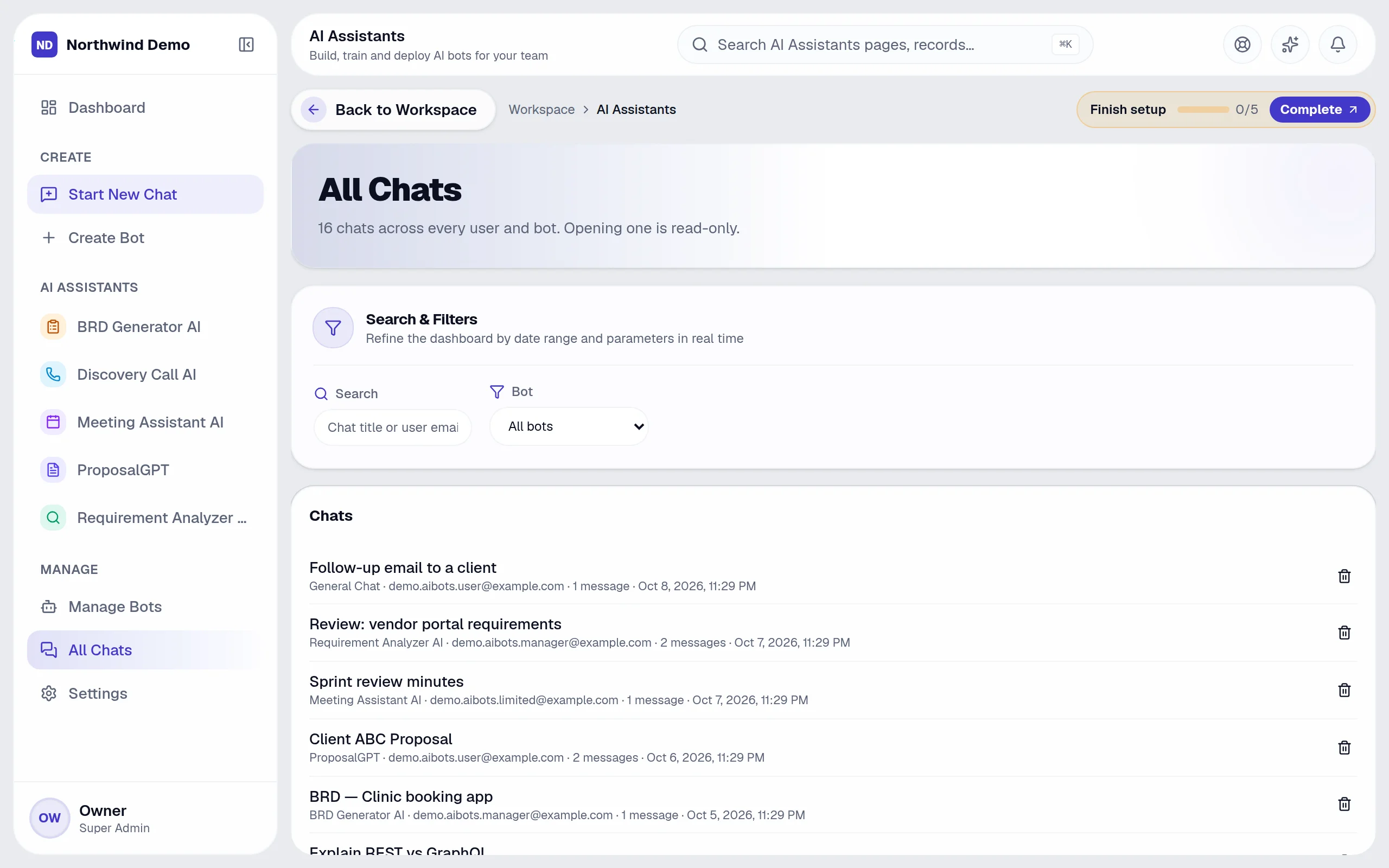 AI Assistants — All chats: the real screen
