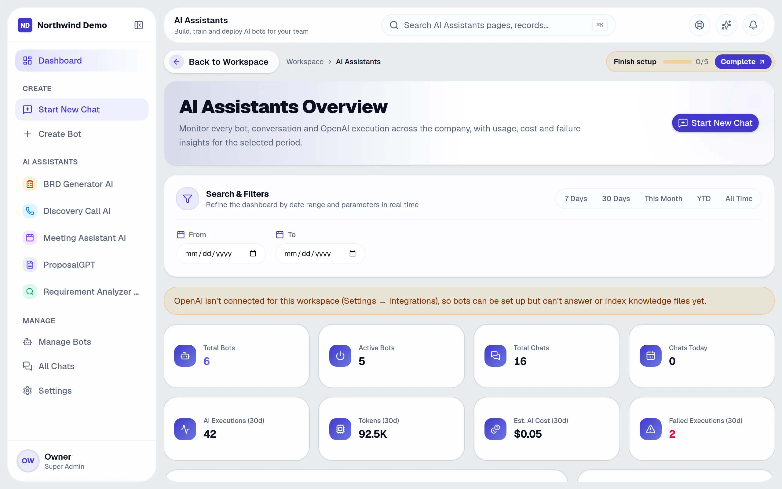 AI Assistants — Start new chat: the real screen