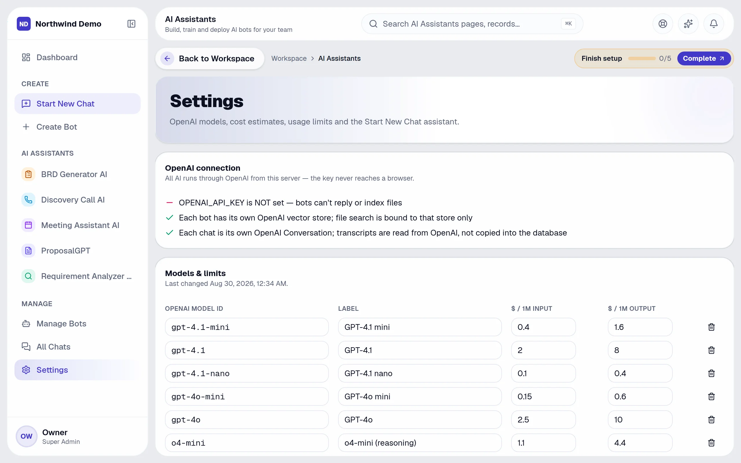AI Assistants — Settings: the real screen