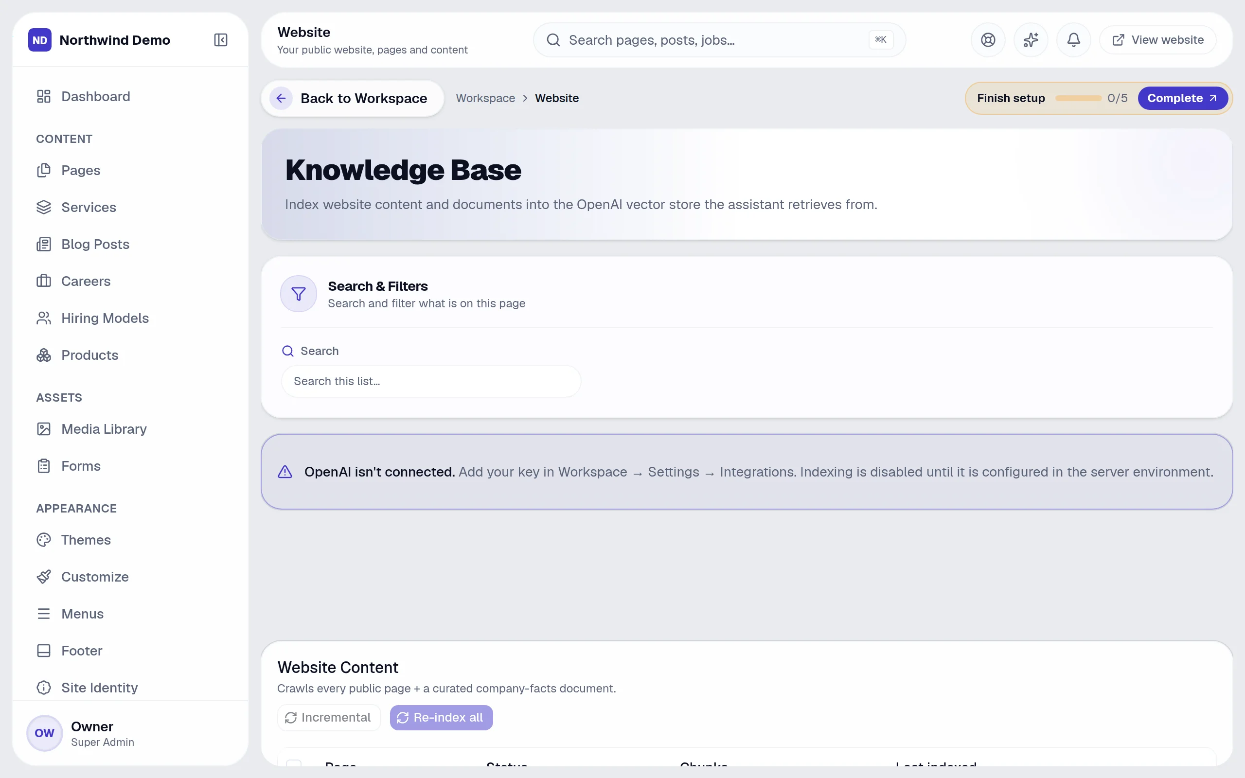 Website — Knowledge base: the real screen