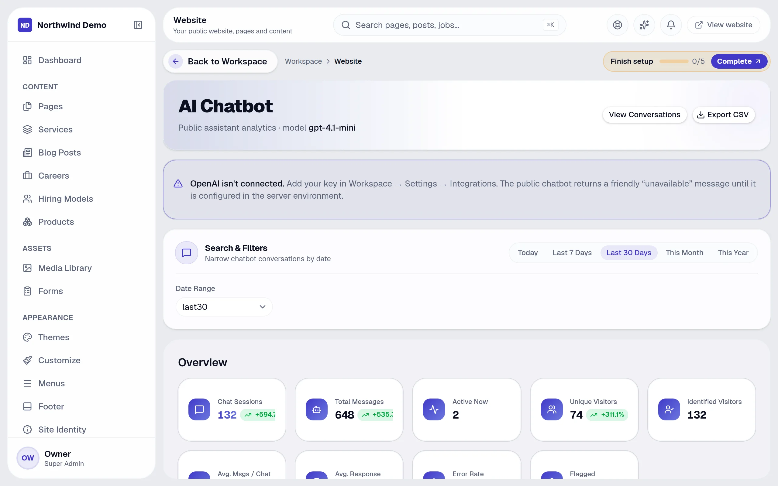 Website — AI chatbot: the real screen