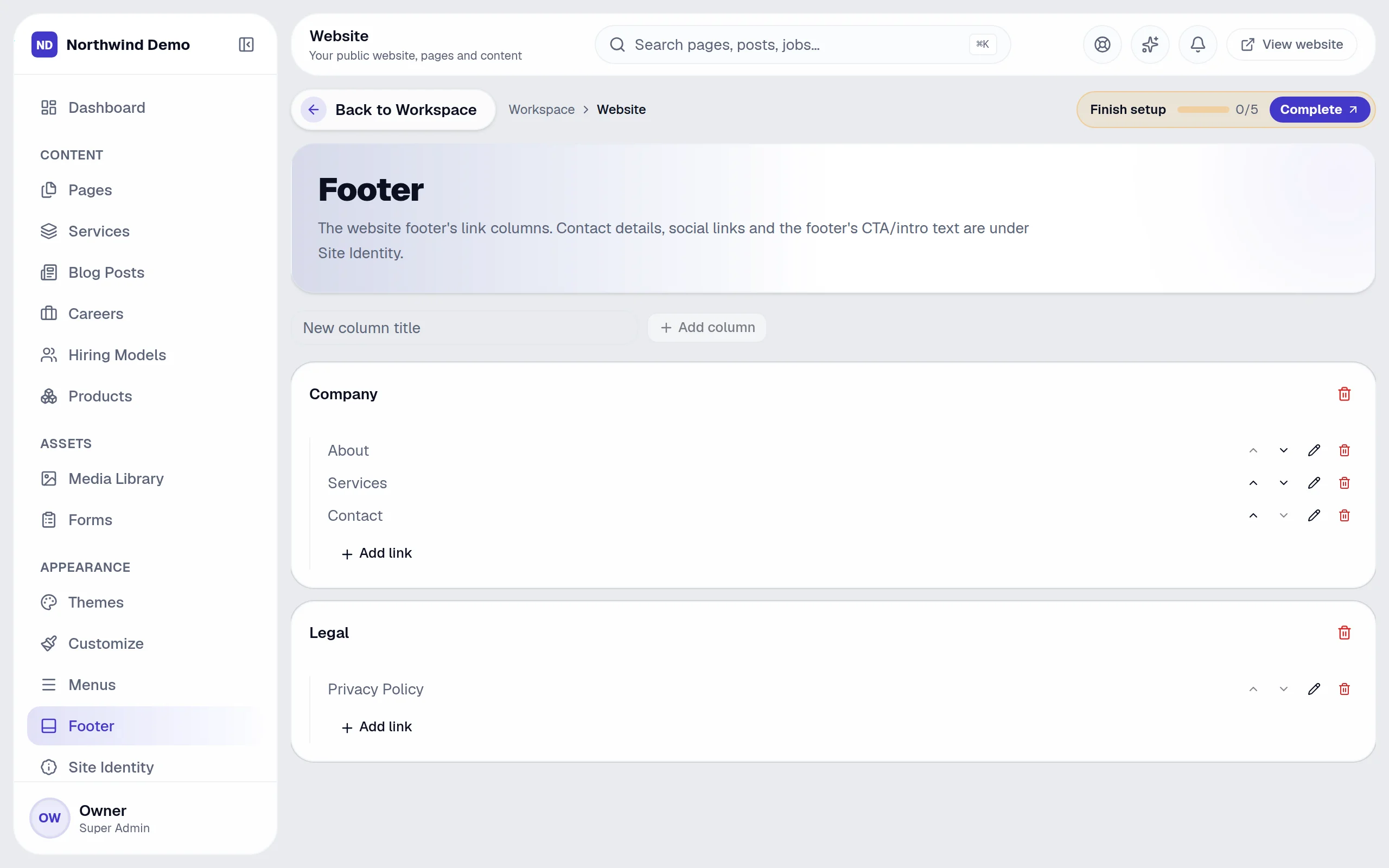 Website — Footer: the real screen