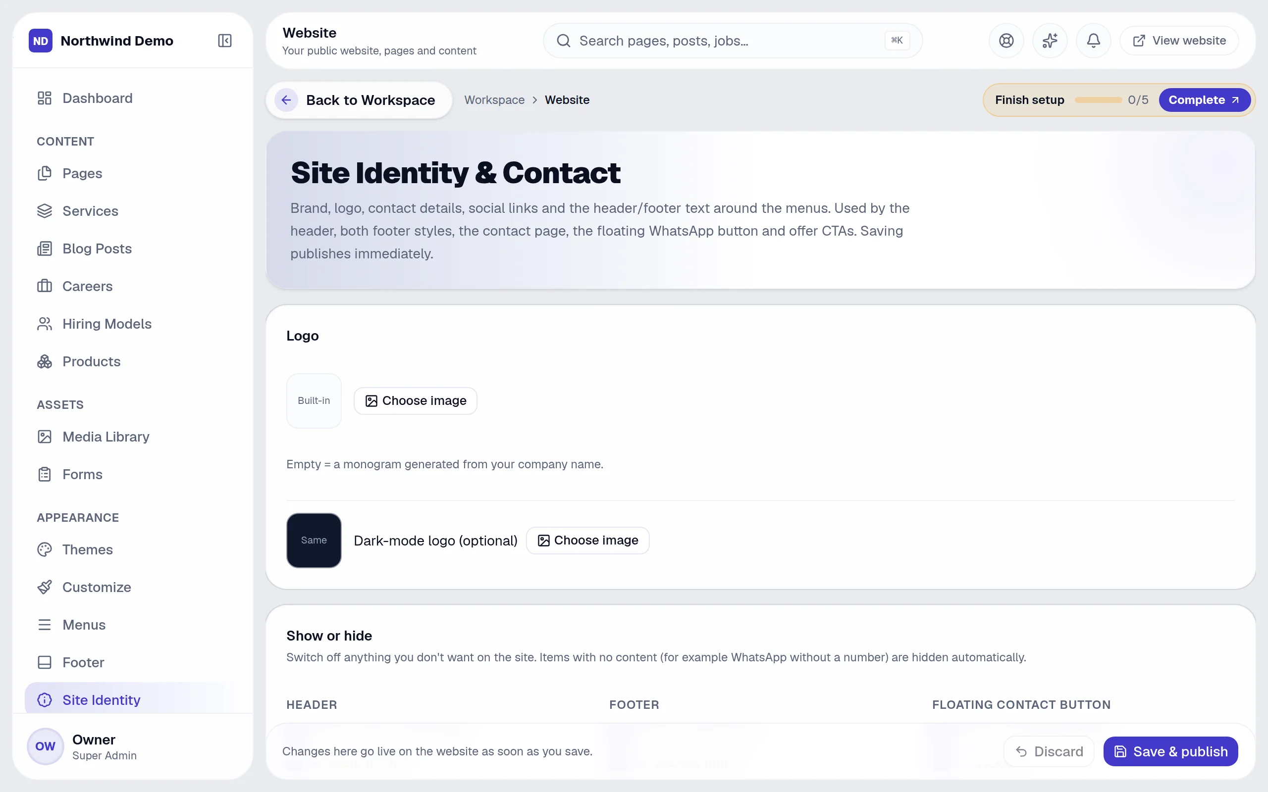 Website — Site identity: the real screen