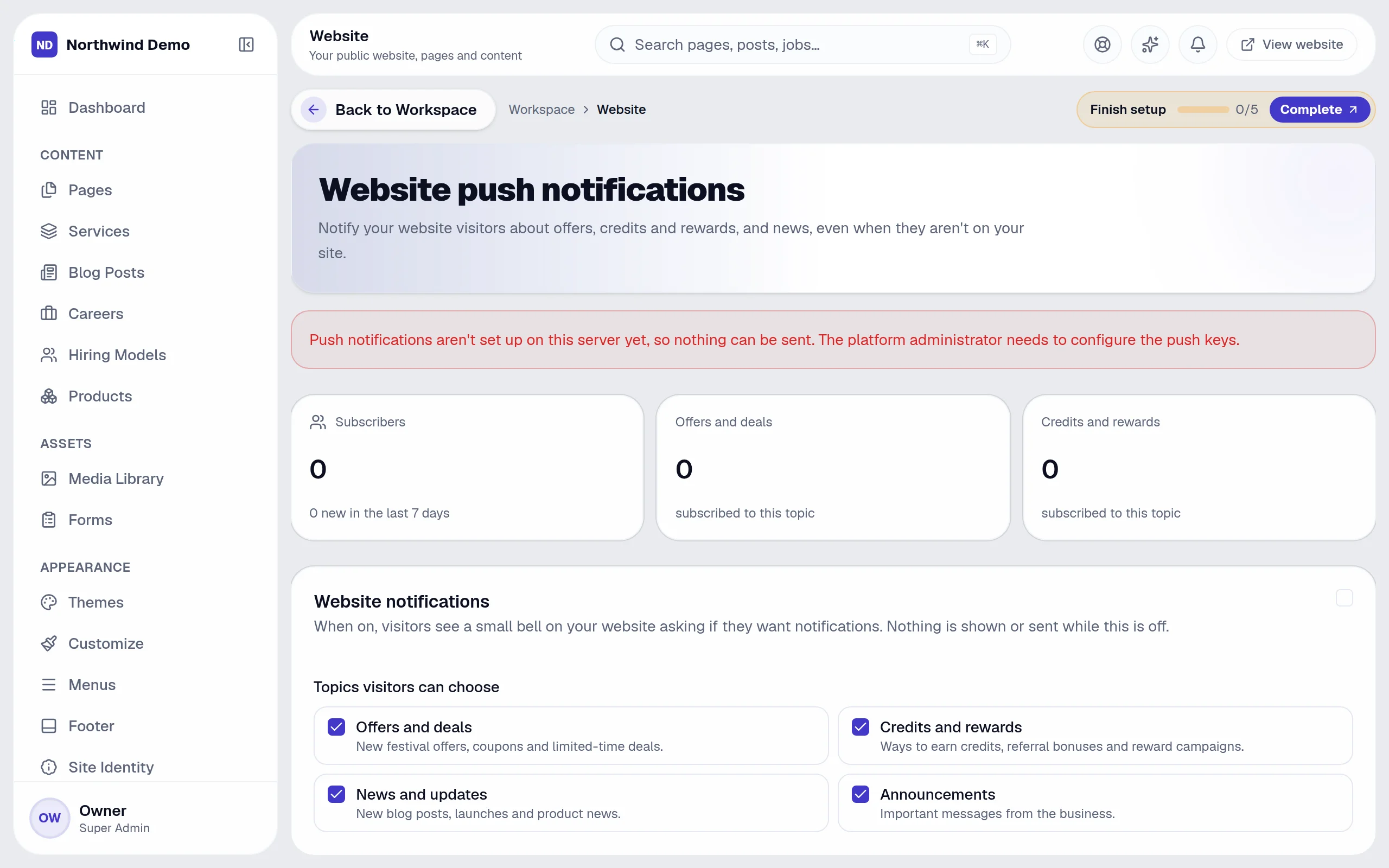 Website — Push notifications: the real screen