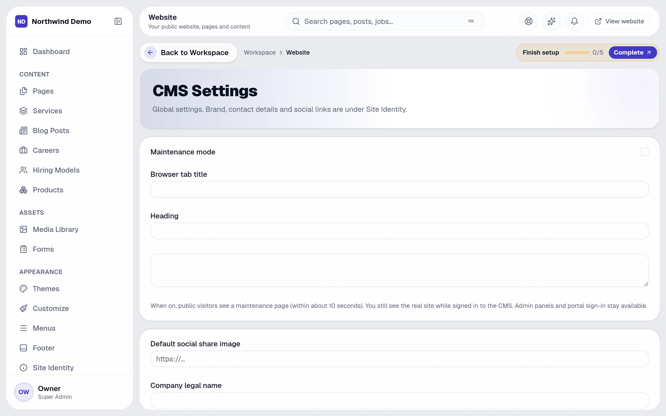 Website — Settings: the real screen