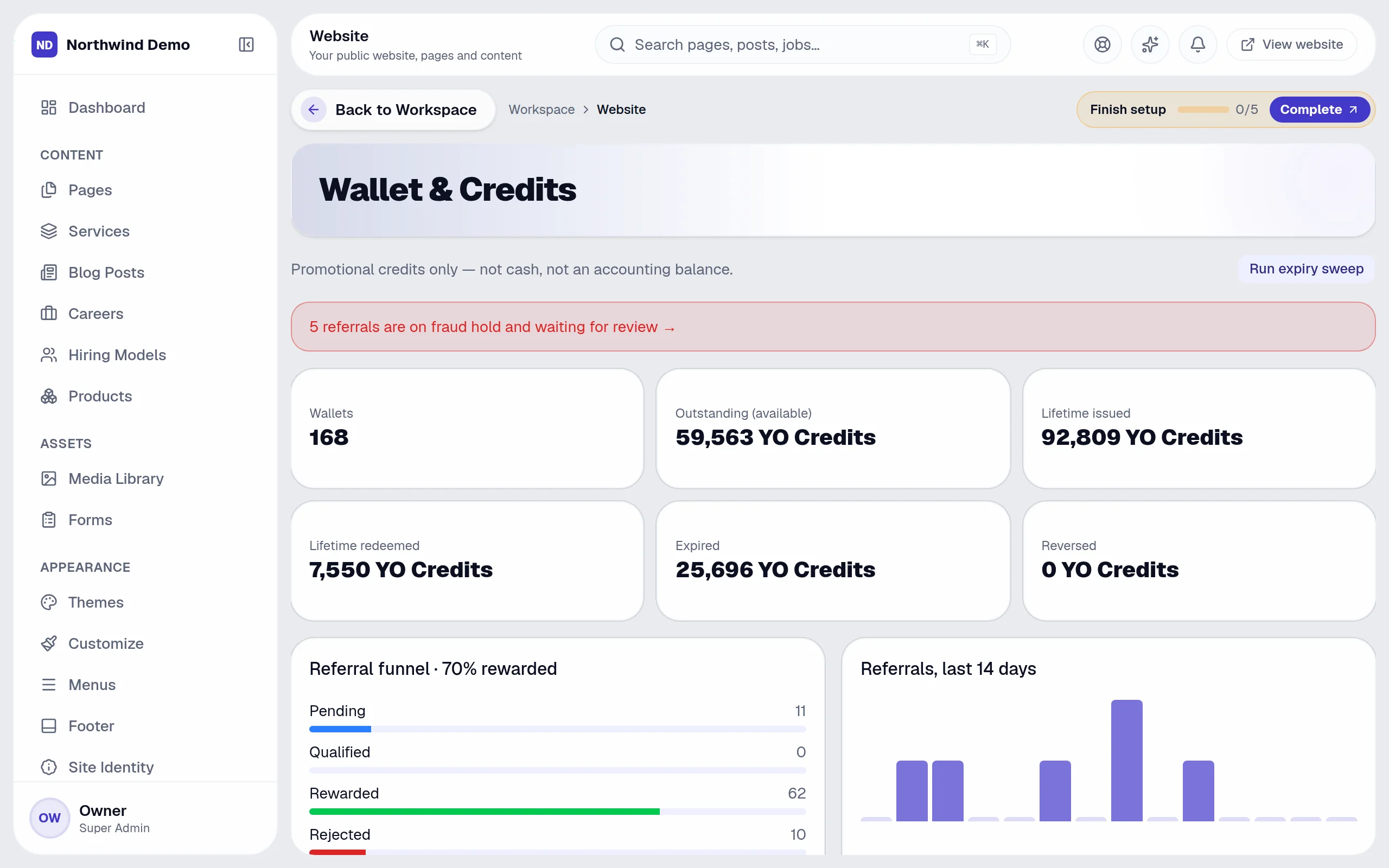 Website — Wallet & credits: the real screen