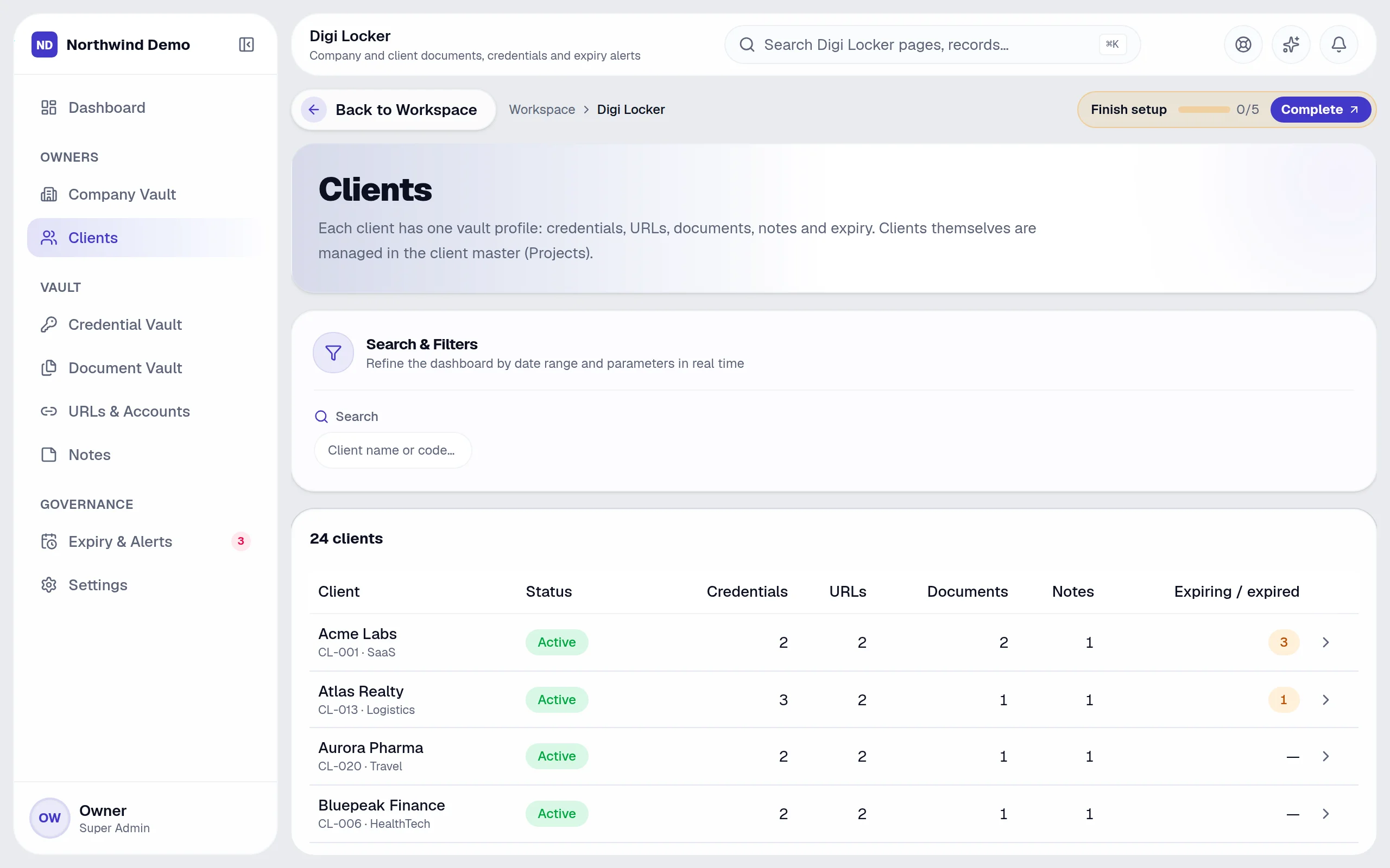 Digi Locker — Client vaults: the real screen