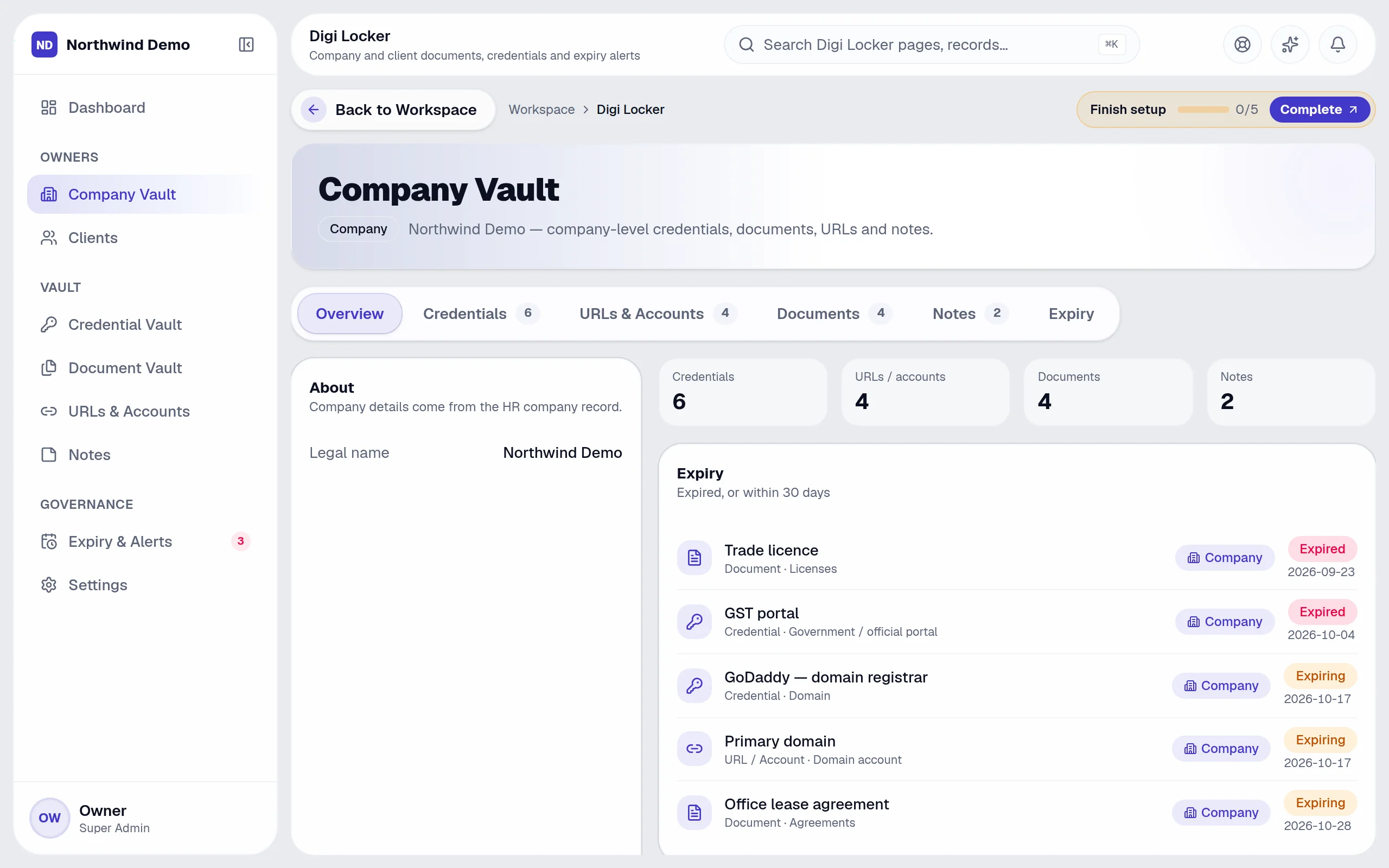 Digi Locker — Company vault: the real screen