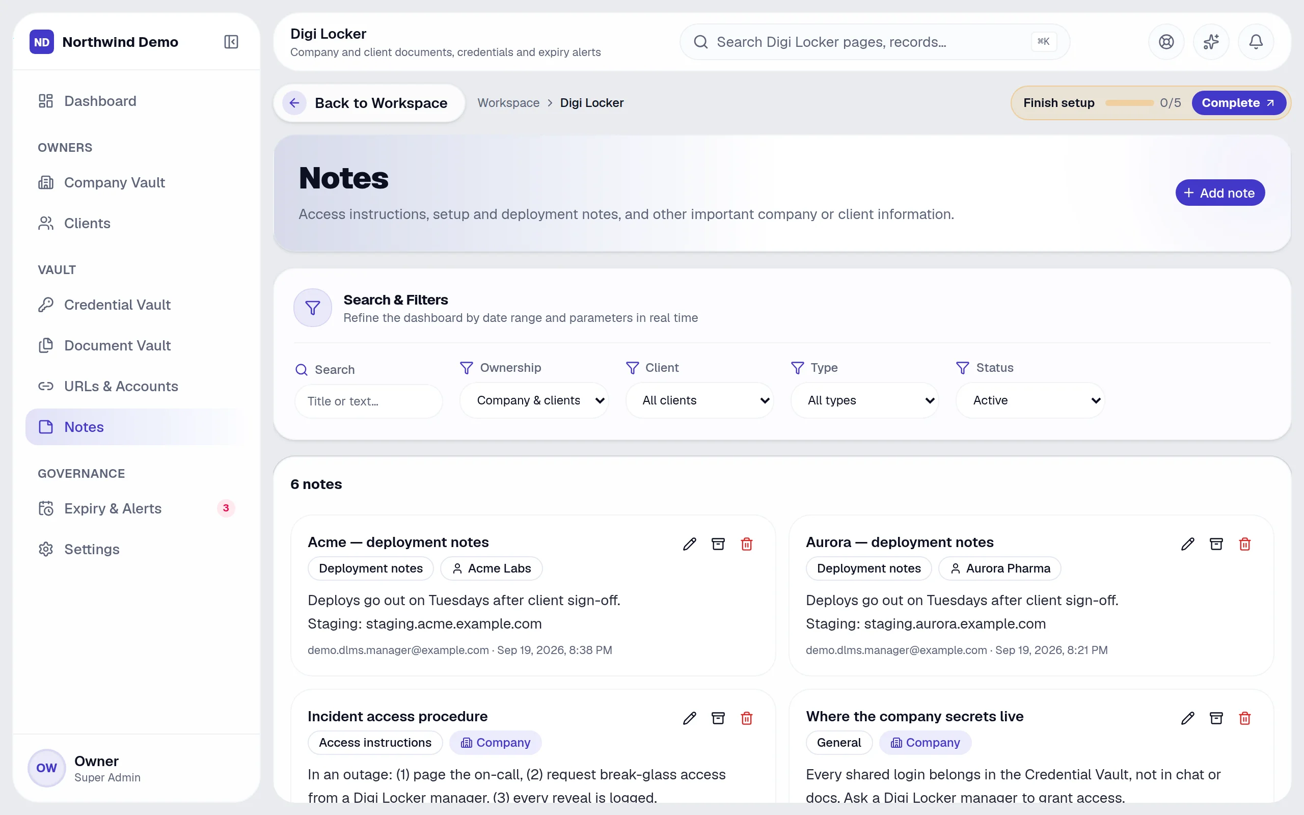 Digi Locker — Notes: the real screen