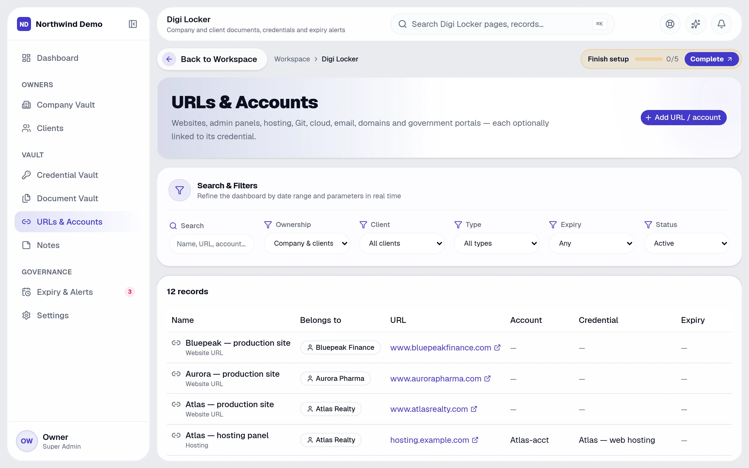 Digi Locker — URLs & accounts: the real screen