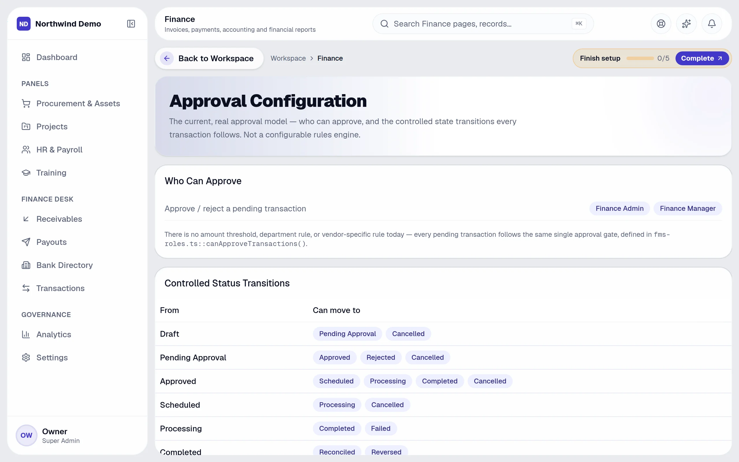 Finance — Approval rules: the real screen