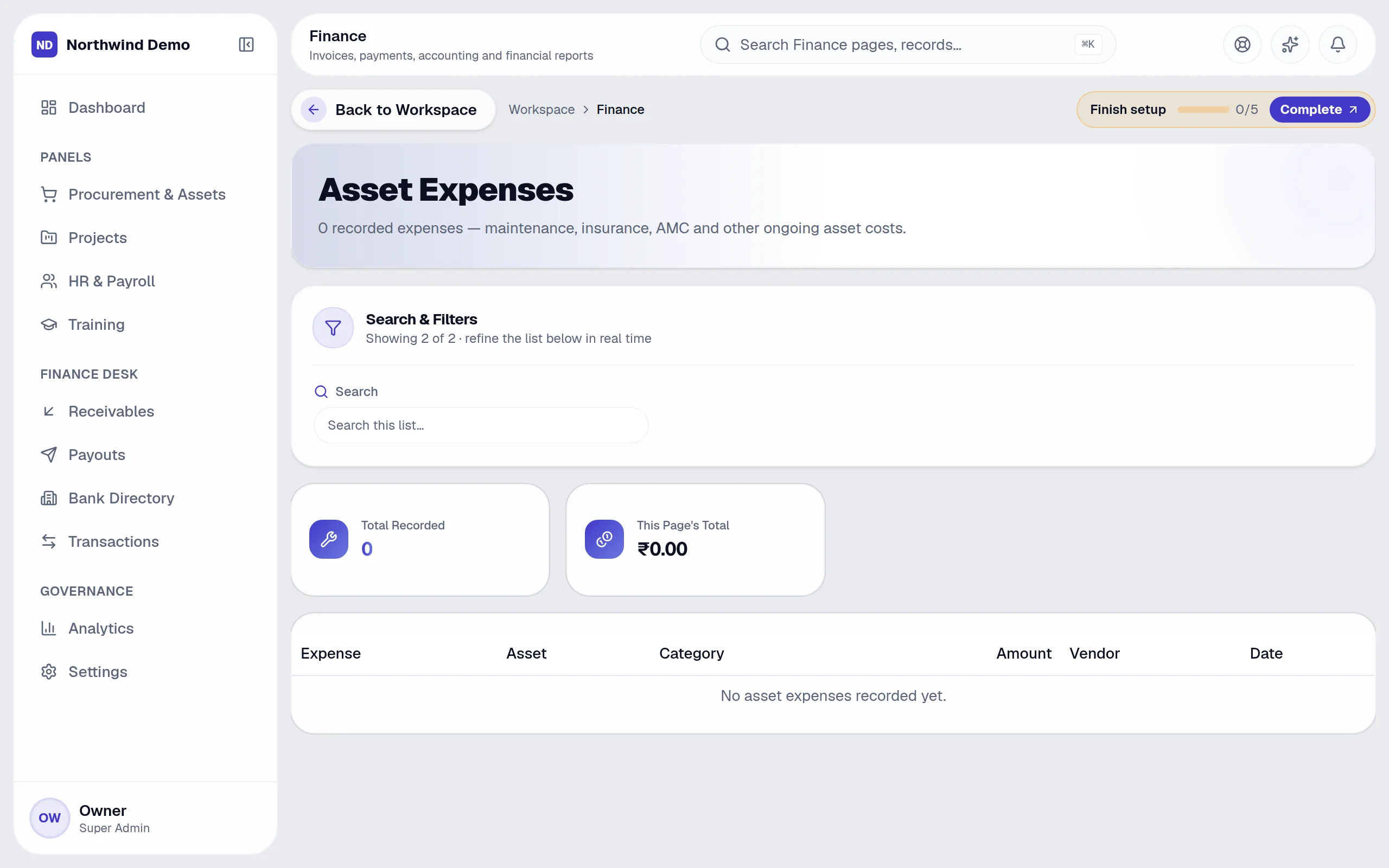 Finance — Asset expenses: the real screen