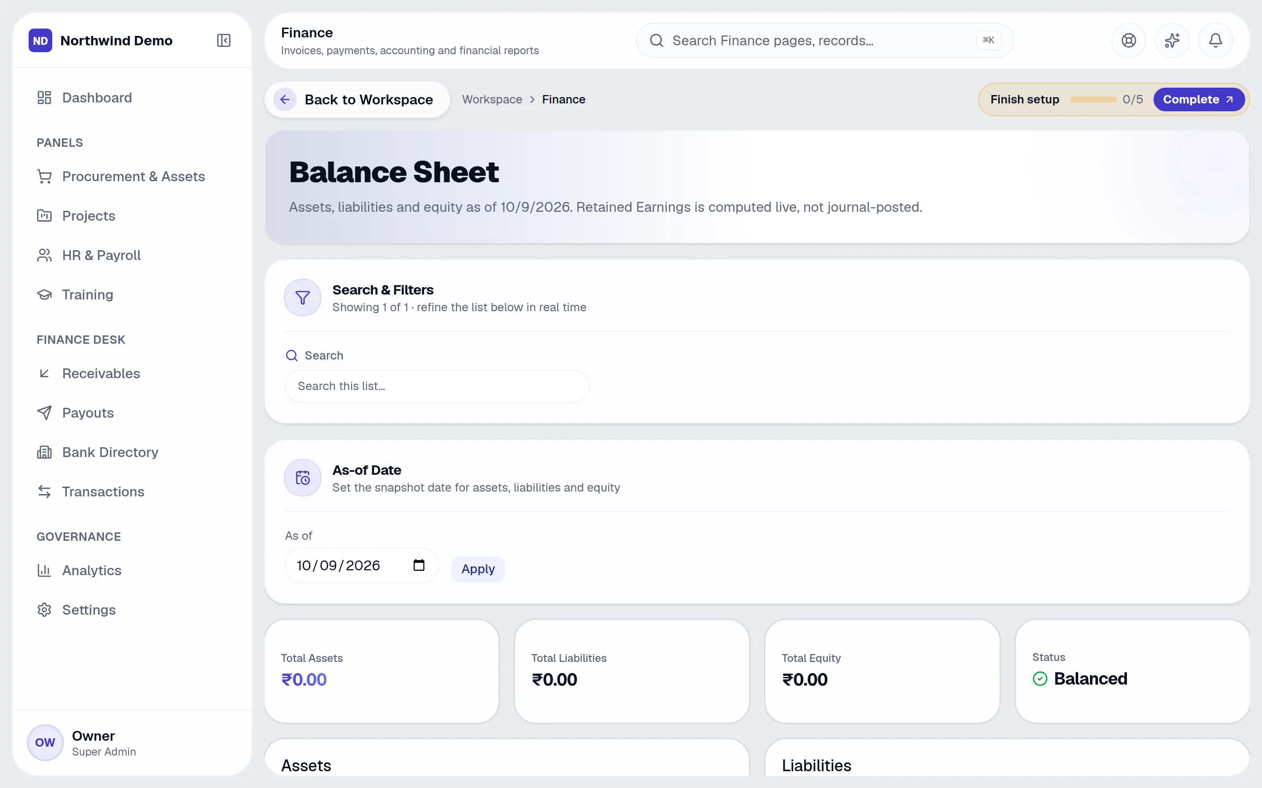 Finance — Balance sheet: the real screen