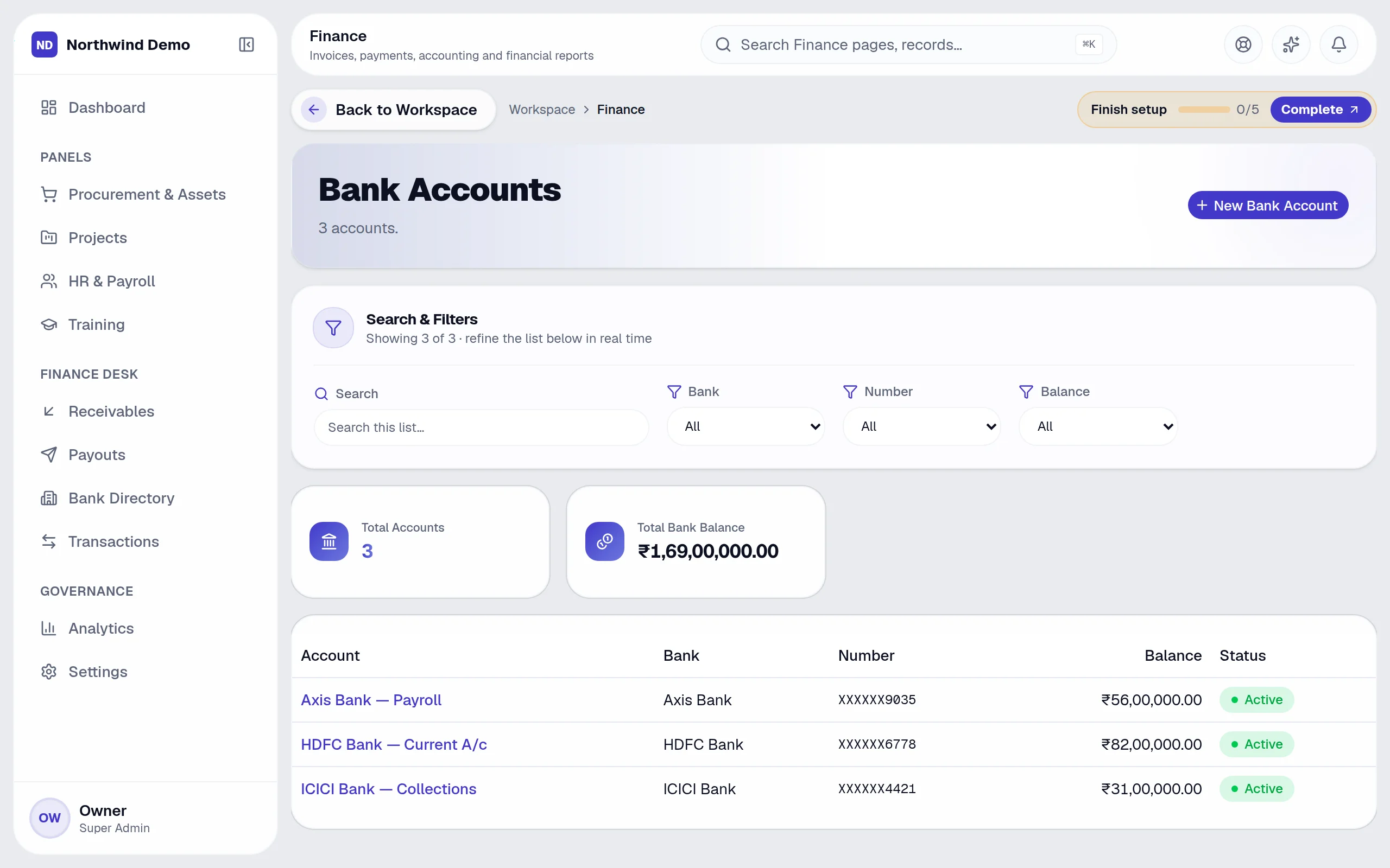 Finance — Bank accounts: the real screen