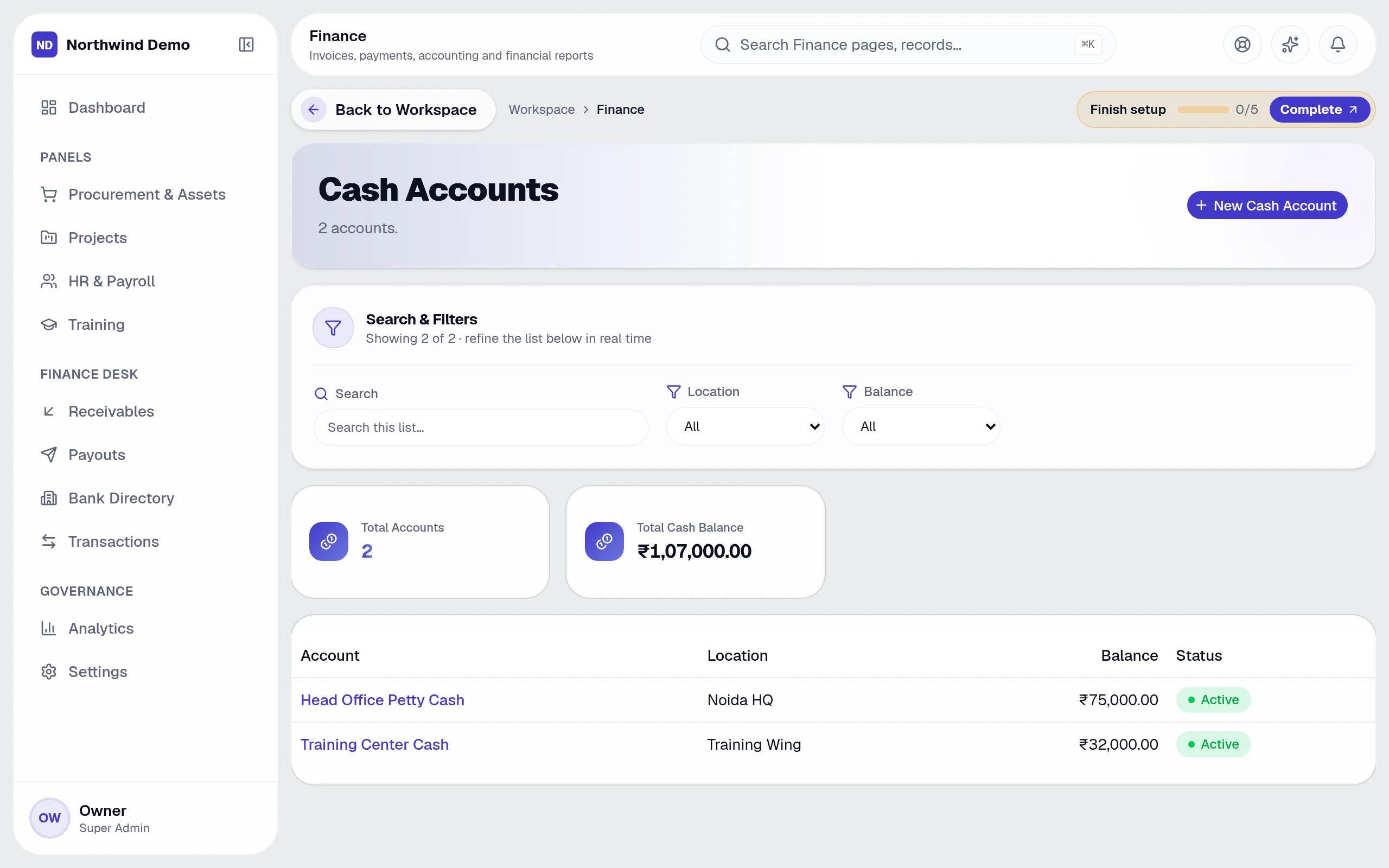 Finance — Cash accounts: the real screen