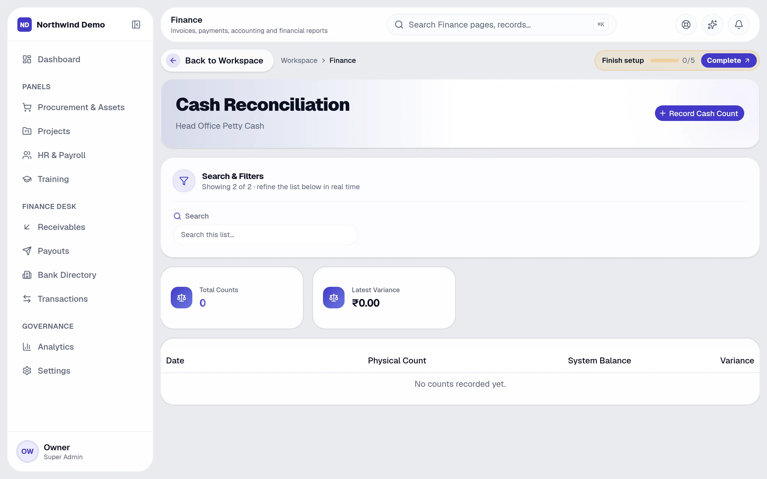 Finance — Cash reconciliation: the real screen