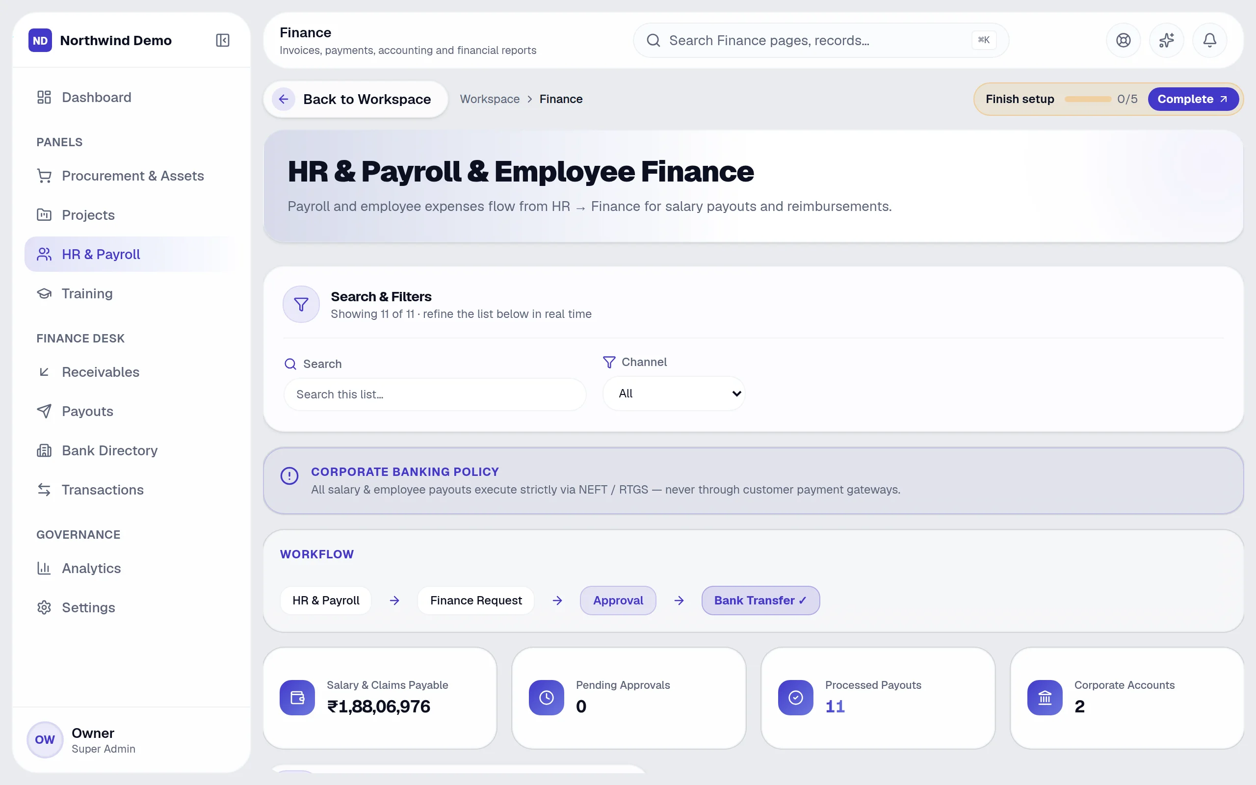 Finance — HR & payroll: the real screen