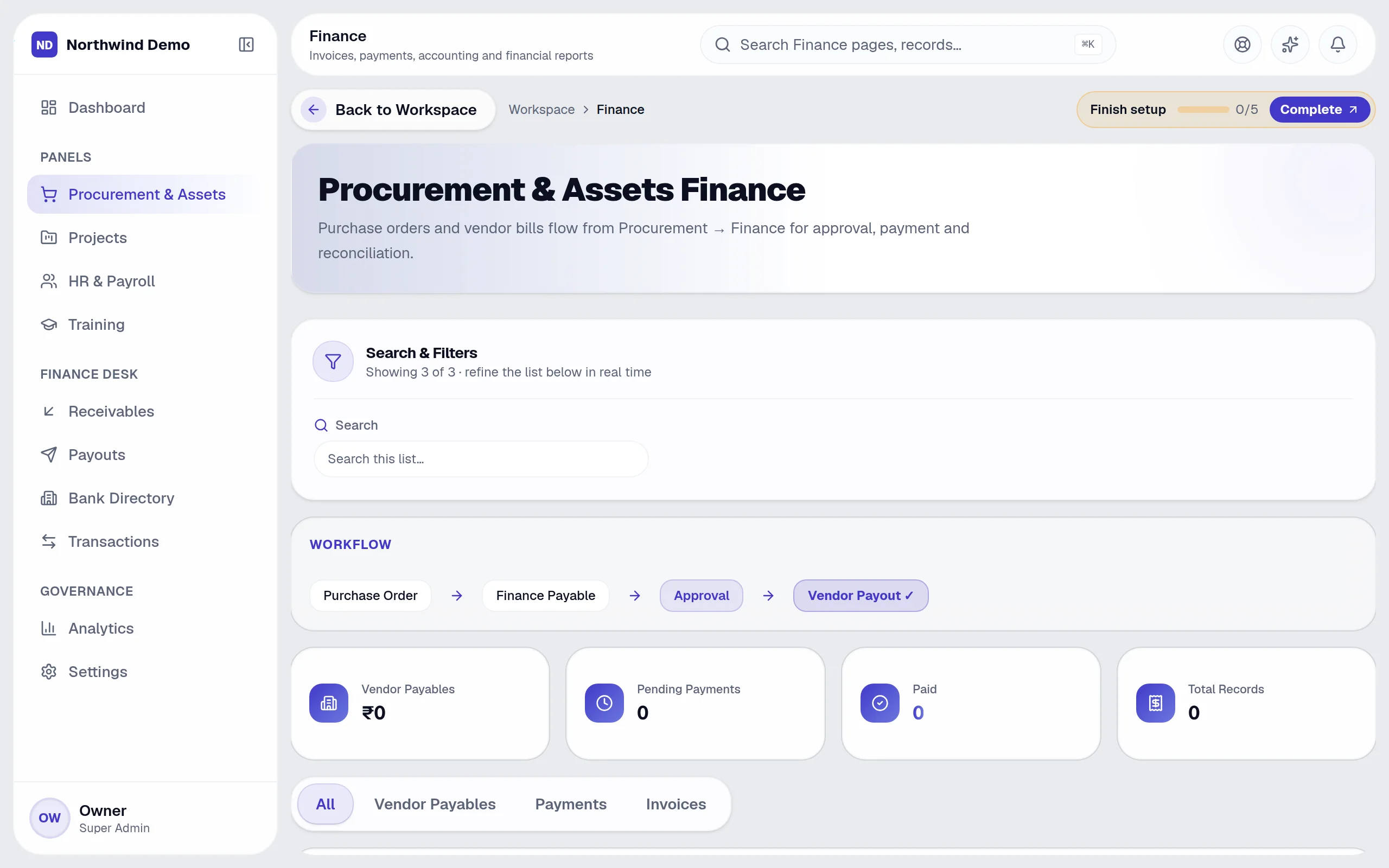 Finance — Procurement: the real screen