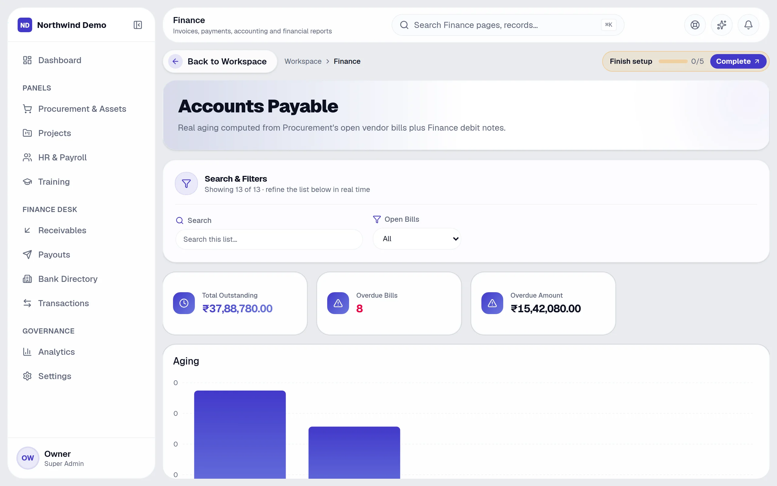 Finance — Payables: the real screen