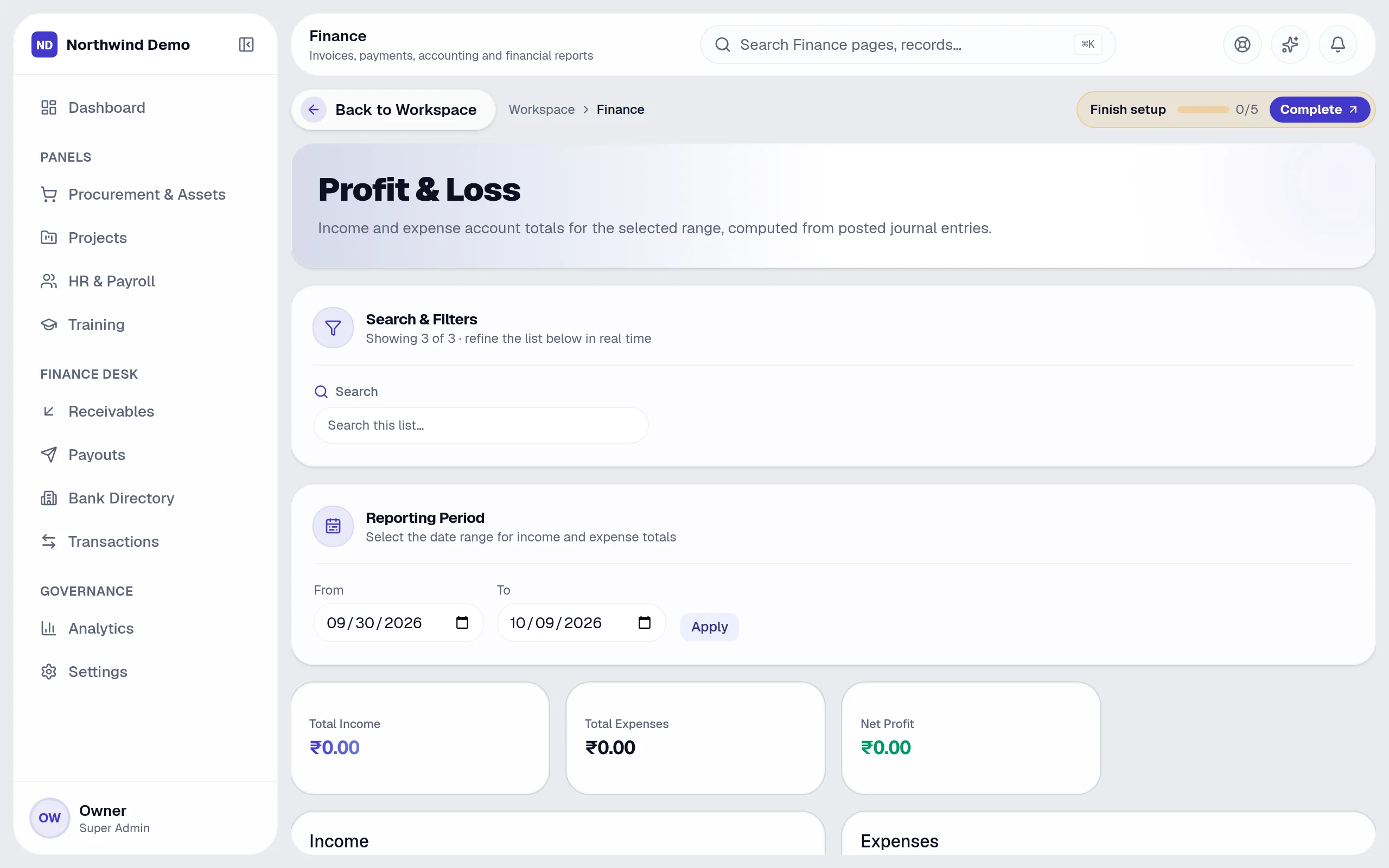 Finance — Profit & loss: the real screen