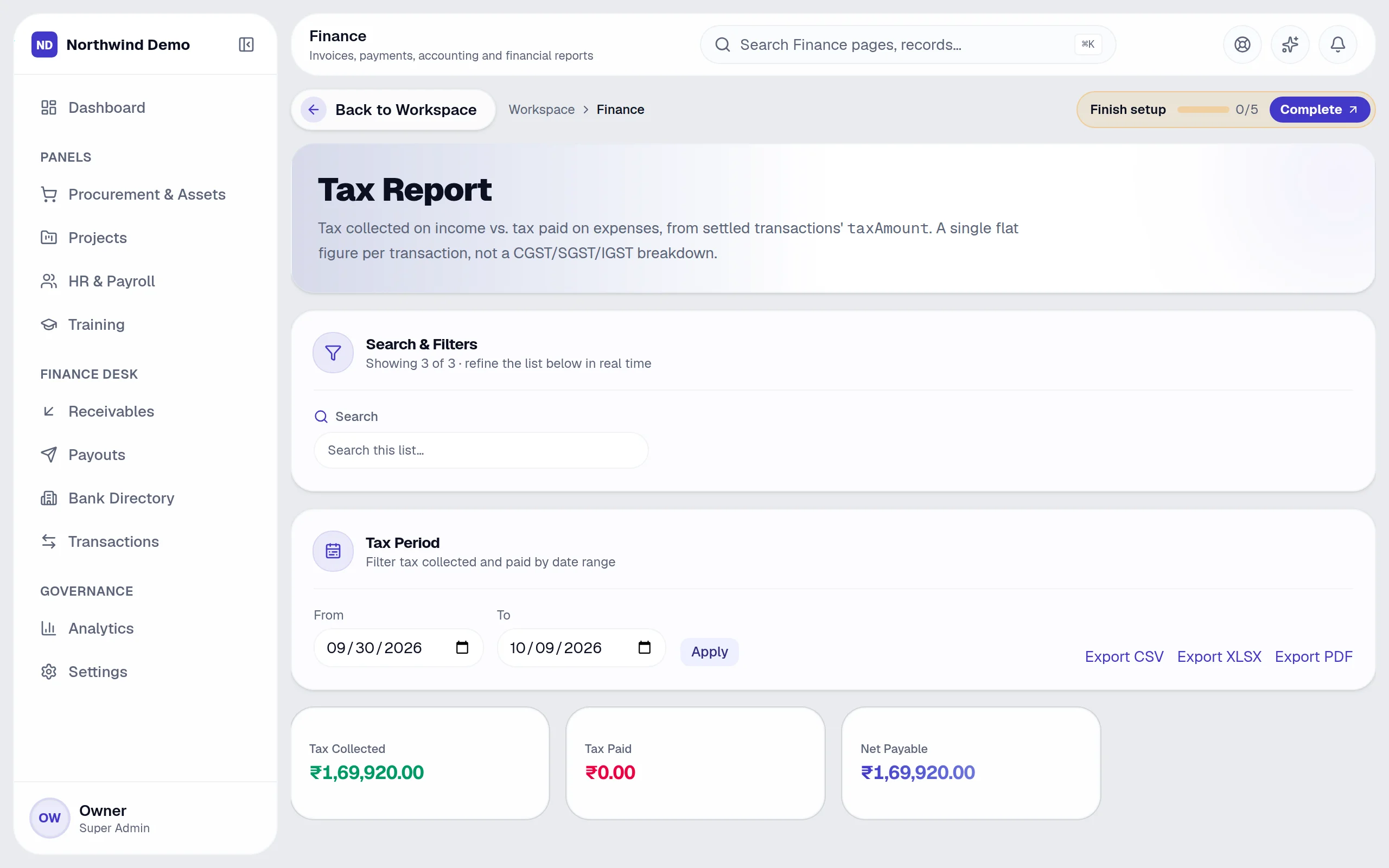Finance — Tax reports: the real screen