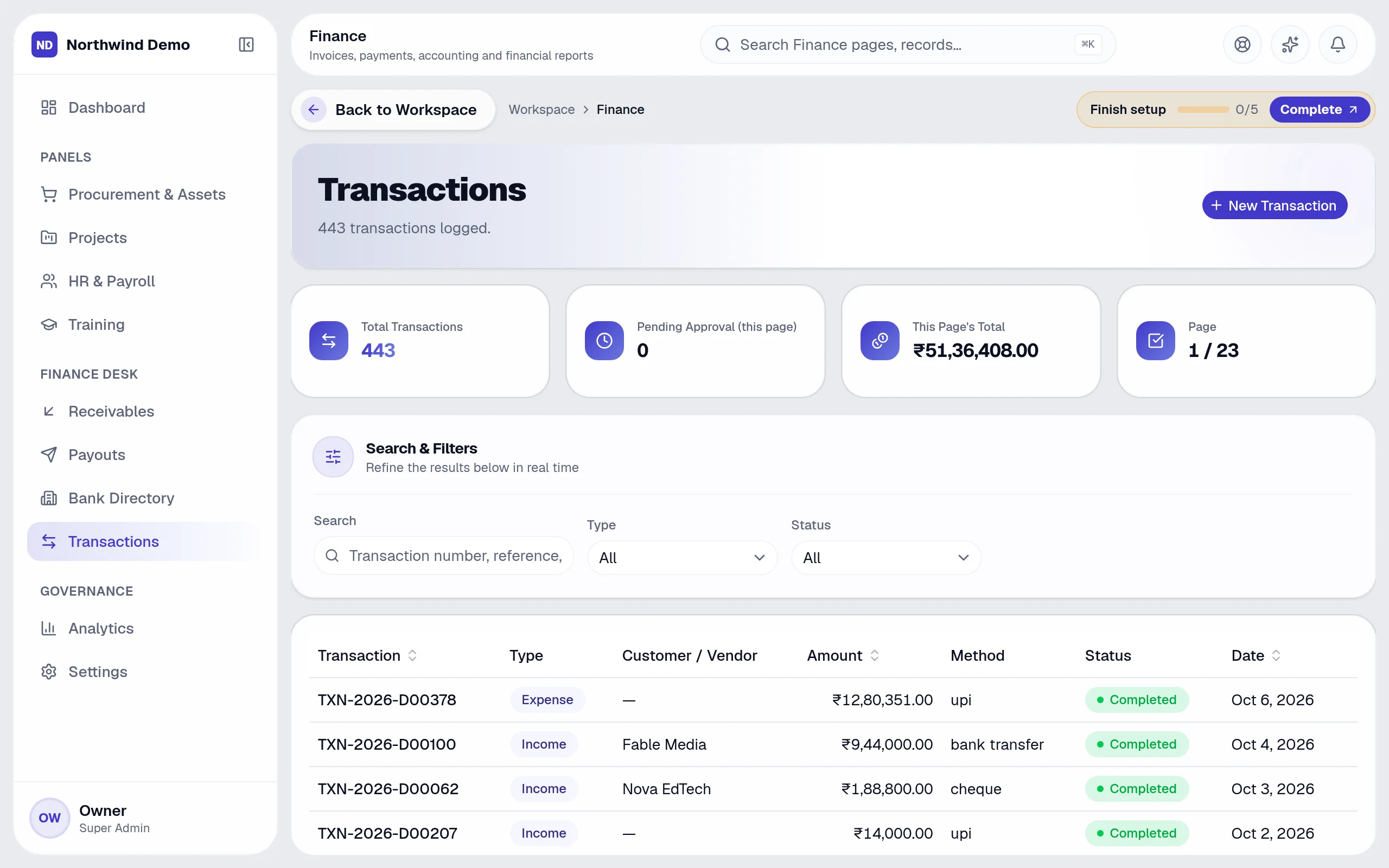 Finance — Transactions: the real screen