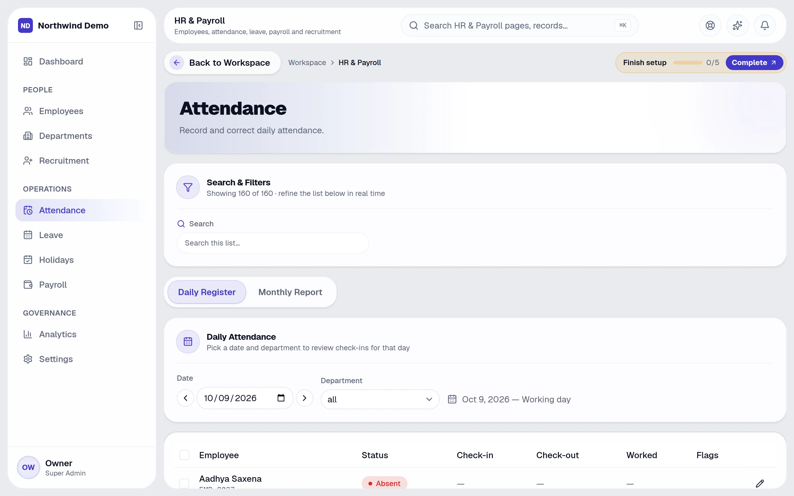 HR & Payroll — Attendance: the real screen