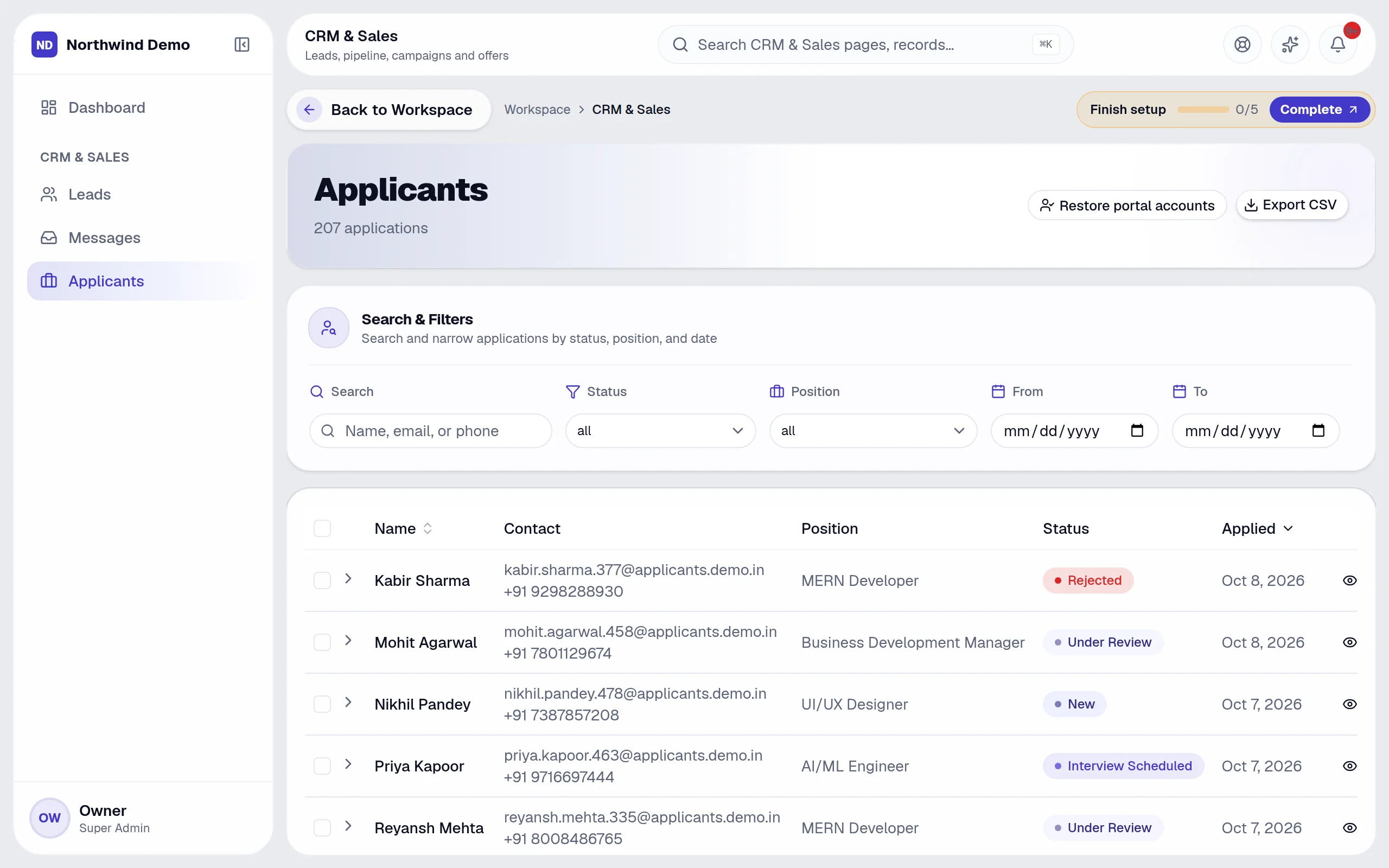 CRM & Sales — Applicants: the real screen