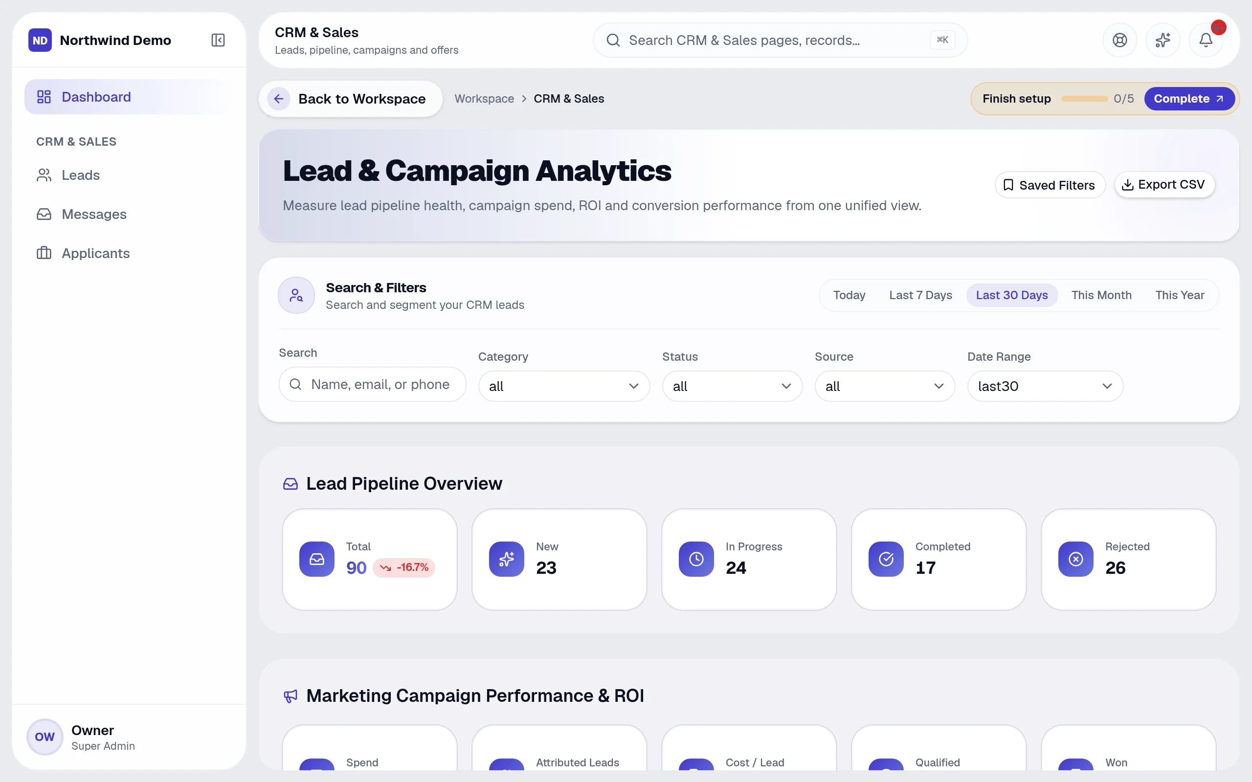 CRM & Sales — Export current view: the real screen