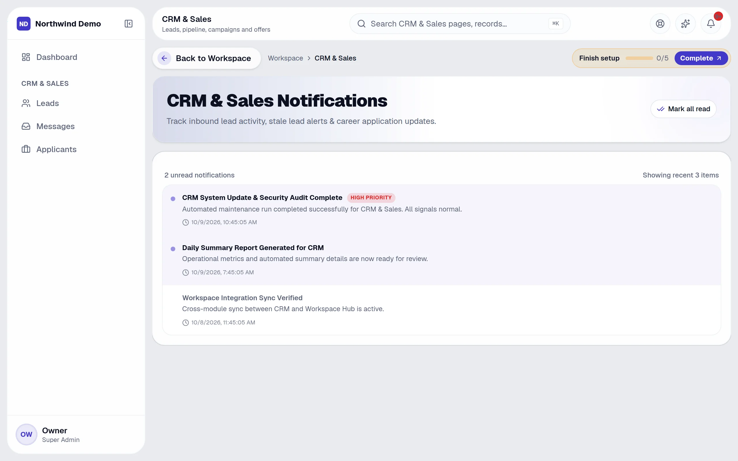 CRM & Sales — Notifications: the real screen