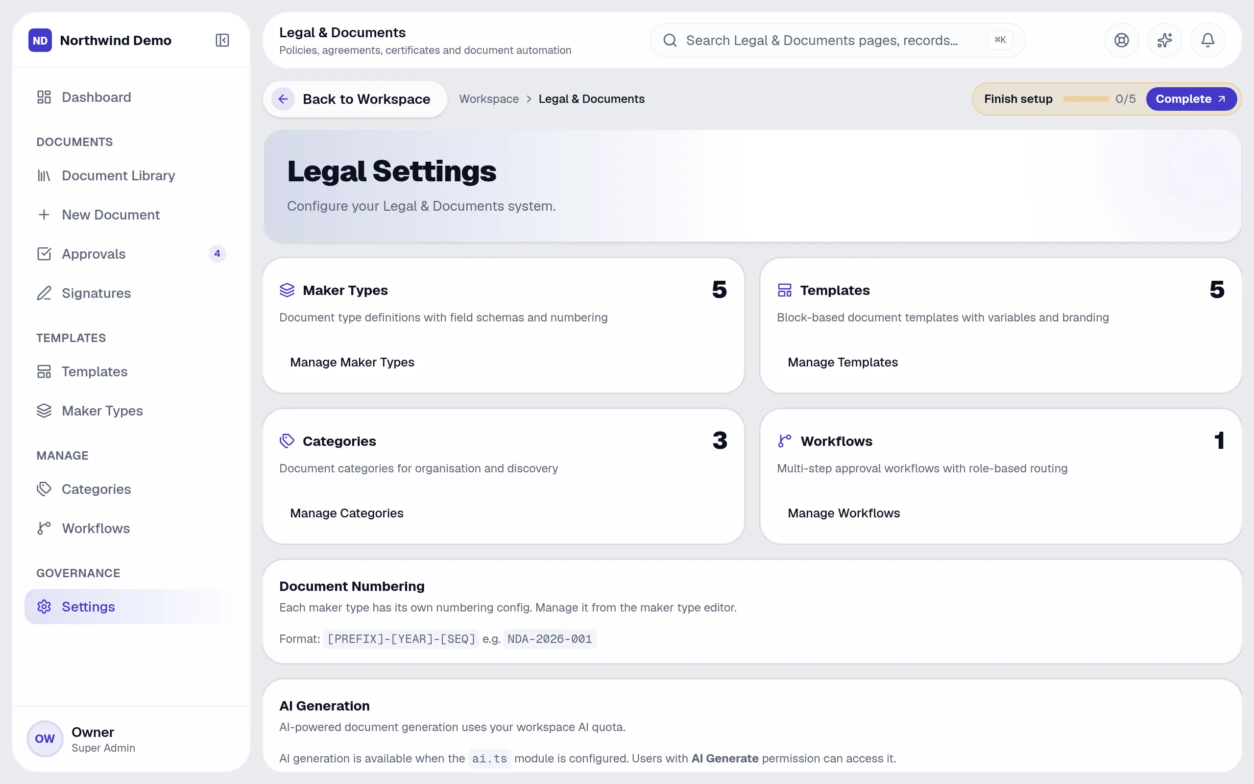 Legal & Documents — Settings: the real screen