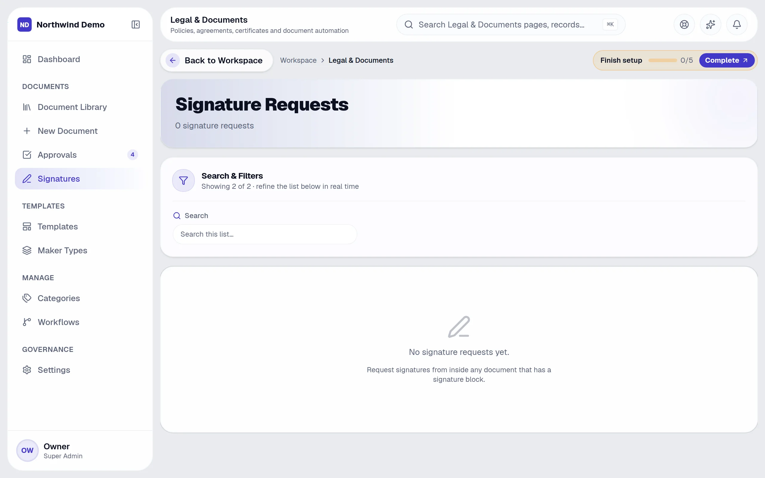 Legal & Documents — Signatures: the real screen