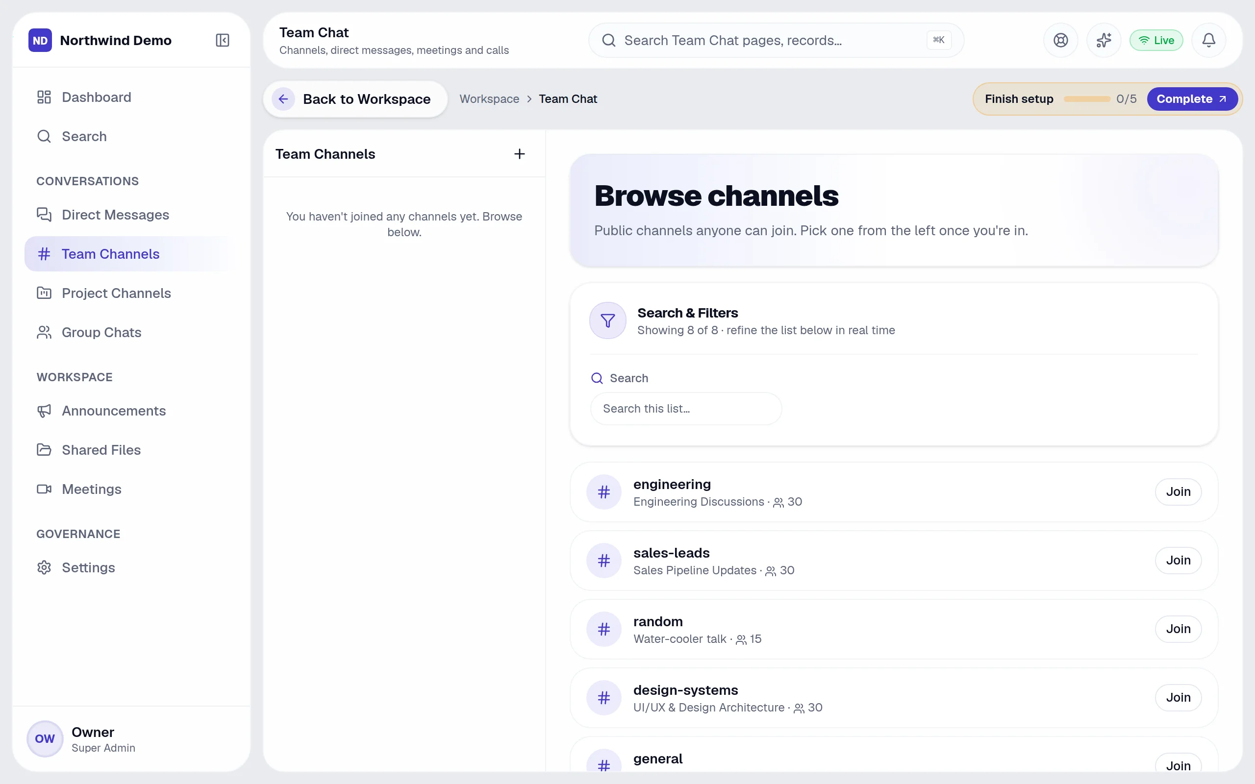 Team Chat — Team channels: the real screen