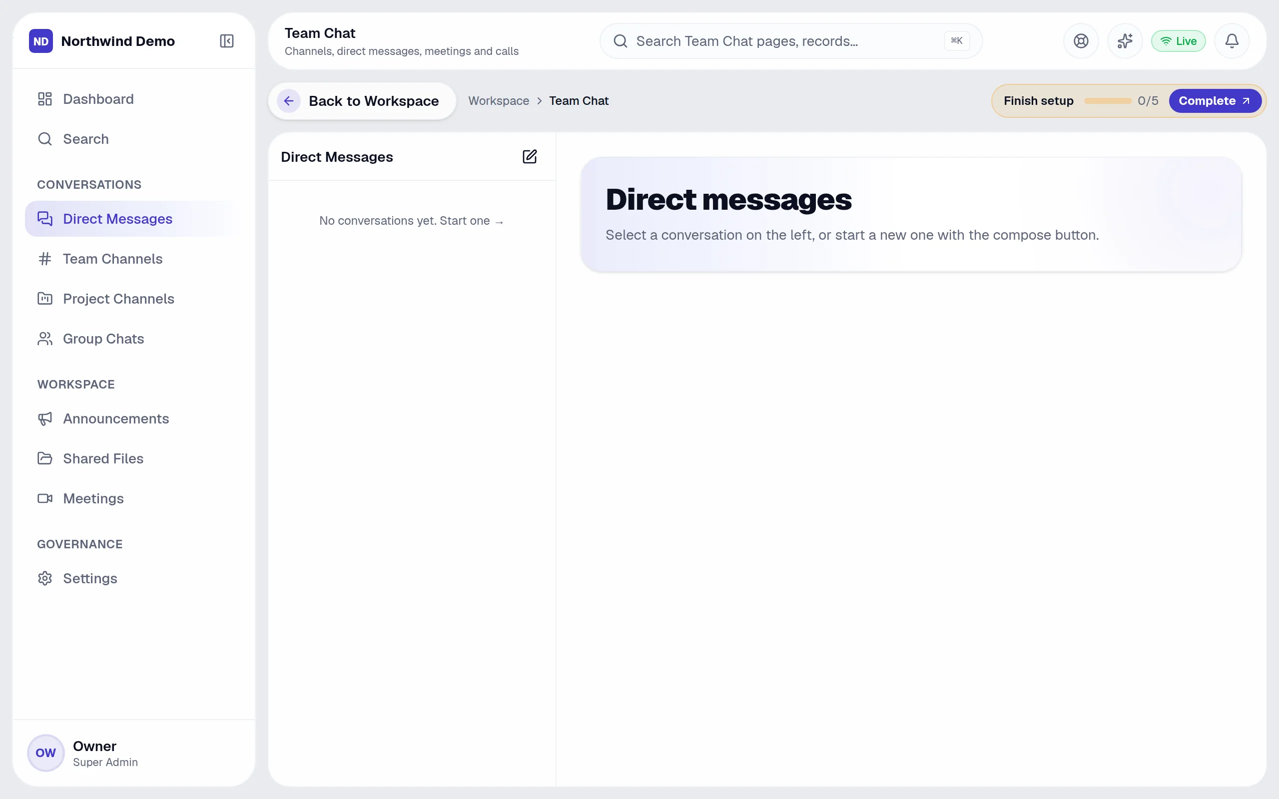 Team Chat — Direct messages: the real screen
