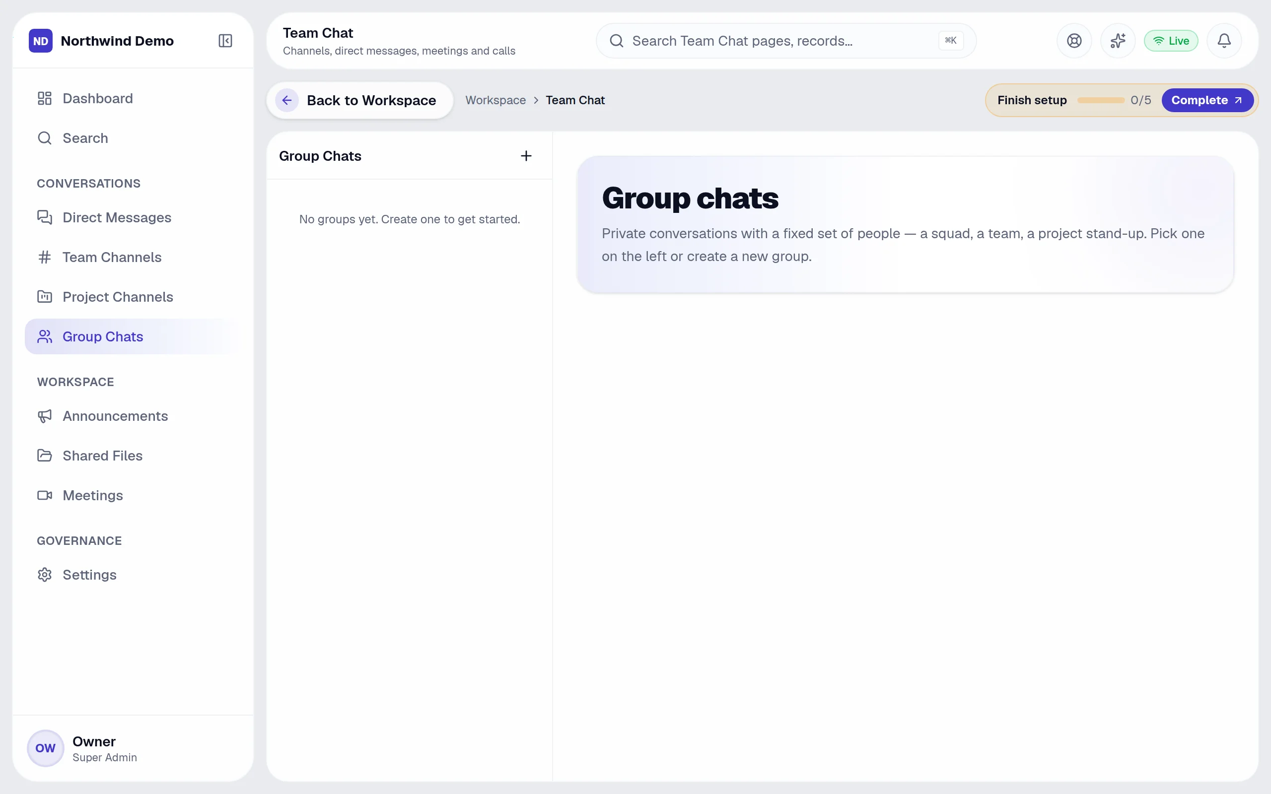 Team Chat — Group chats: the real screen