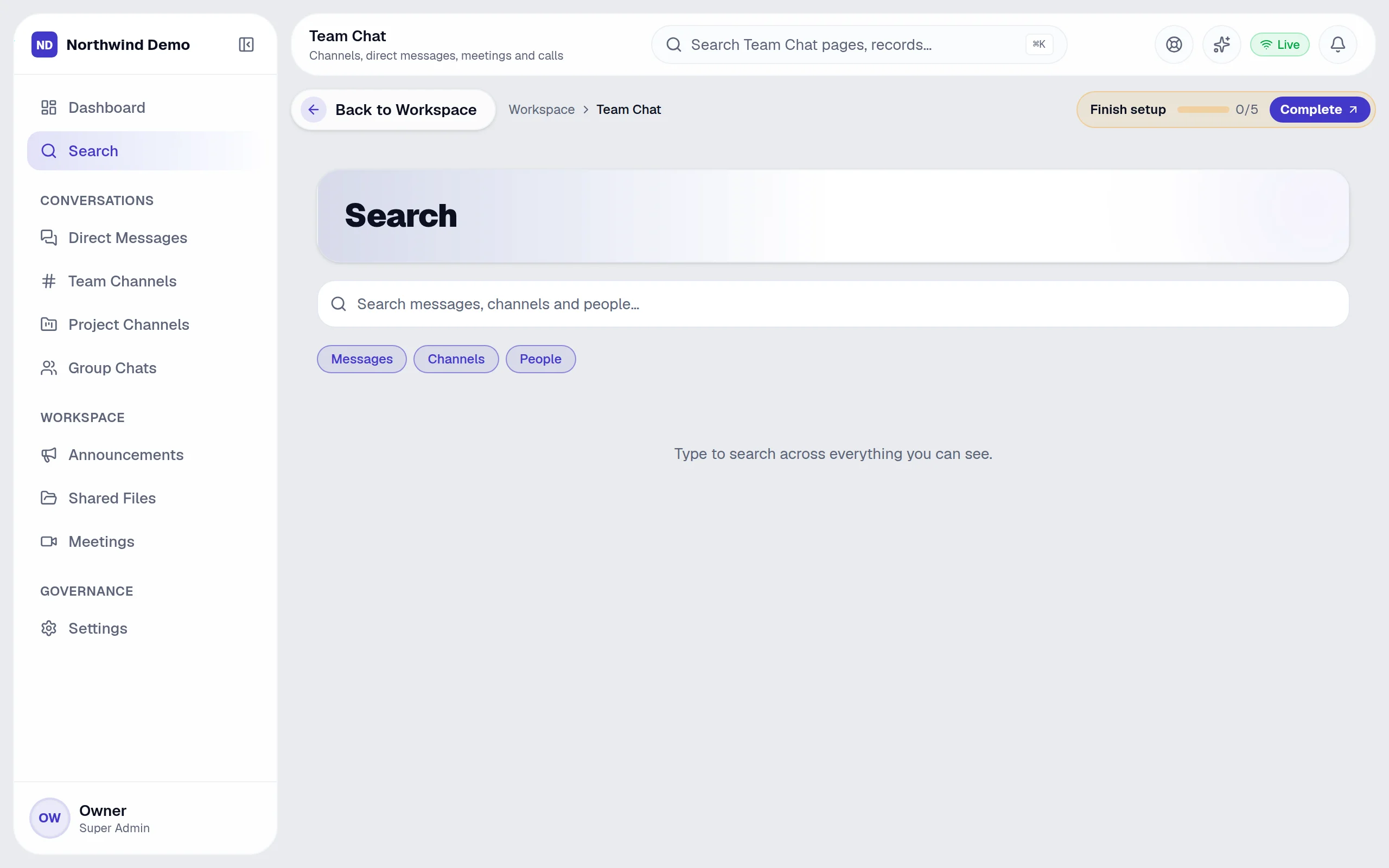 Team Chat — Search: the real screen
