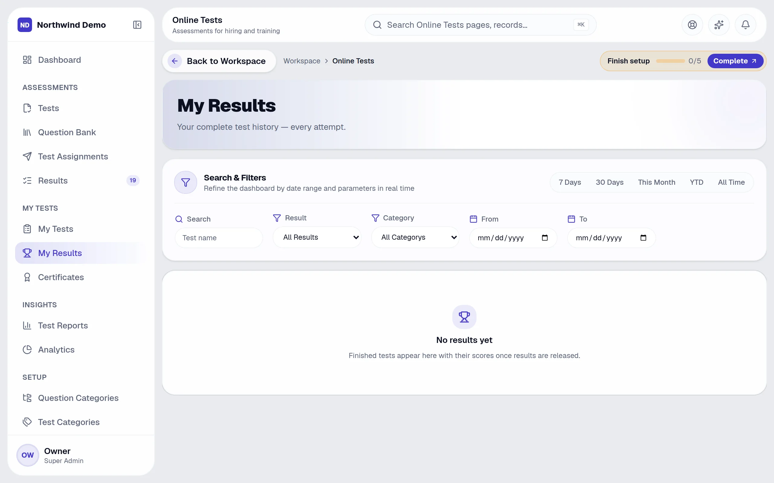 Online Tests — My results: the real screen