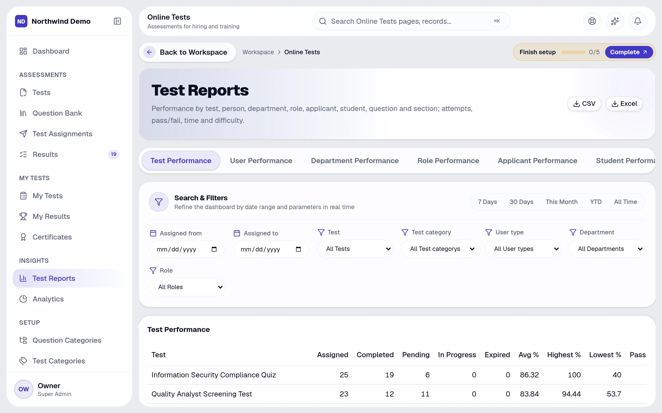 Online Tests — Test reports & analytics: the real screen