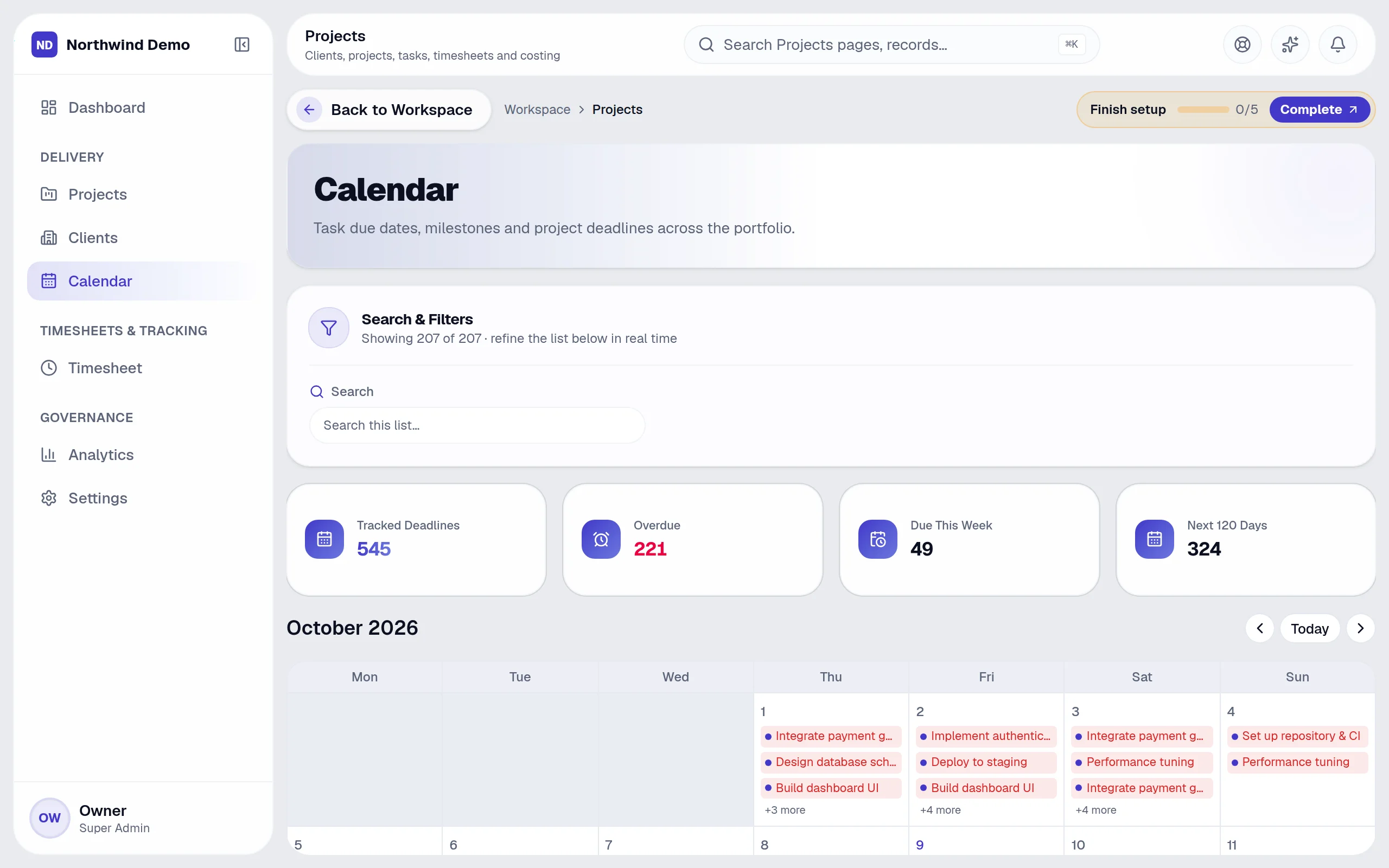 Projects — Calendar: the real screen