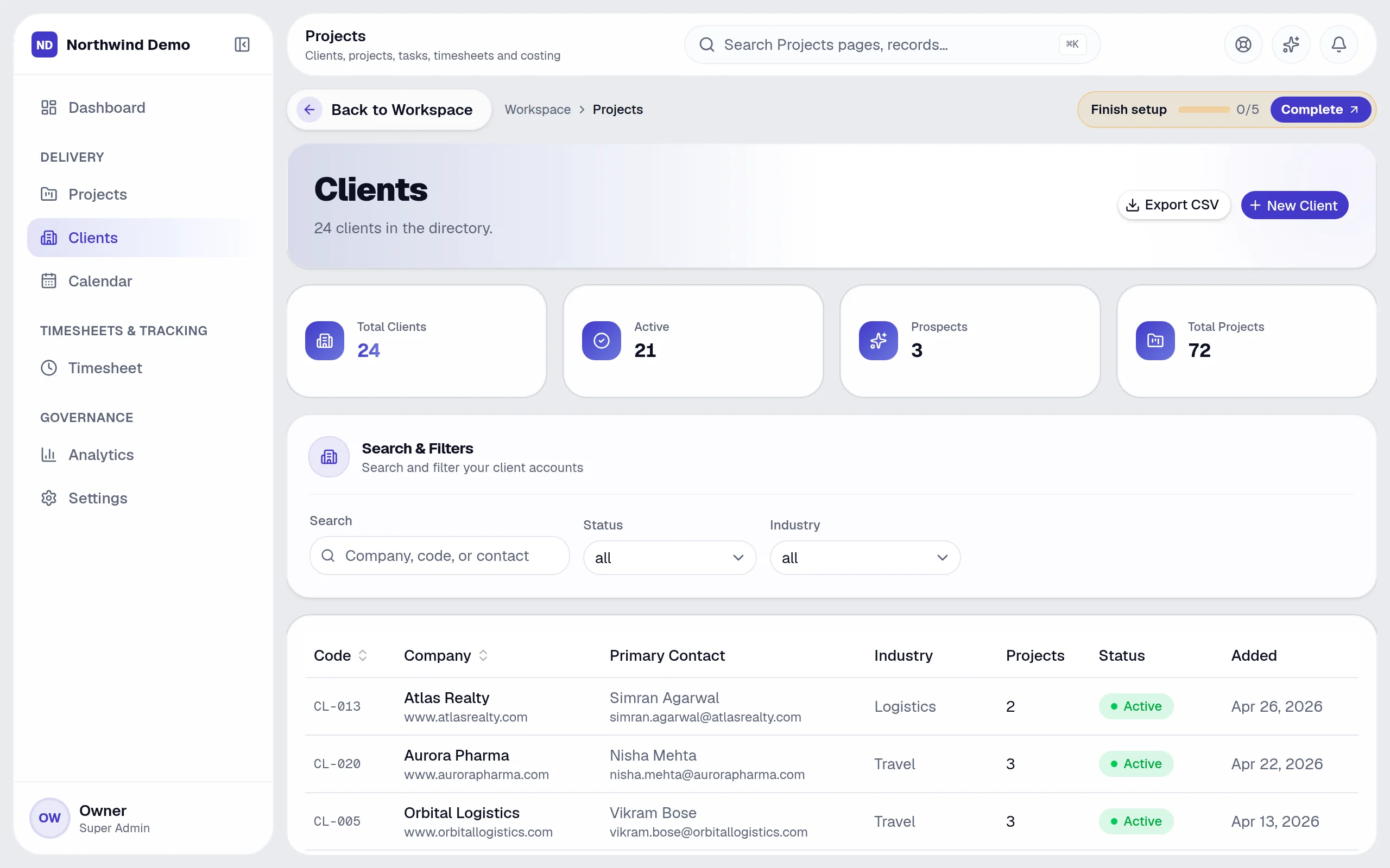 Projects — Clients: the real screen