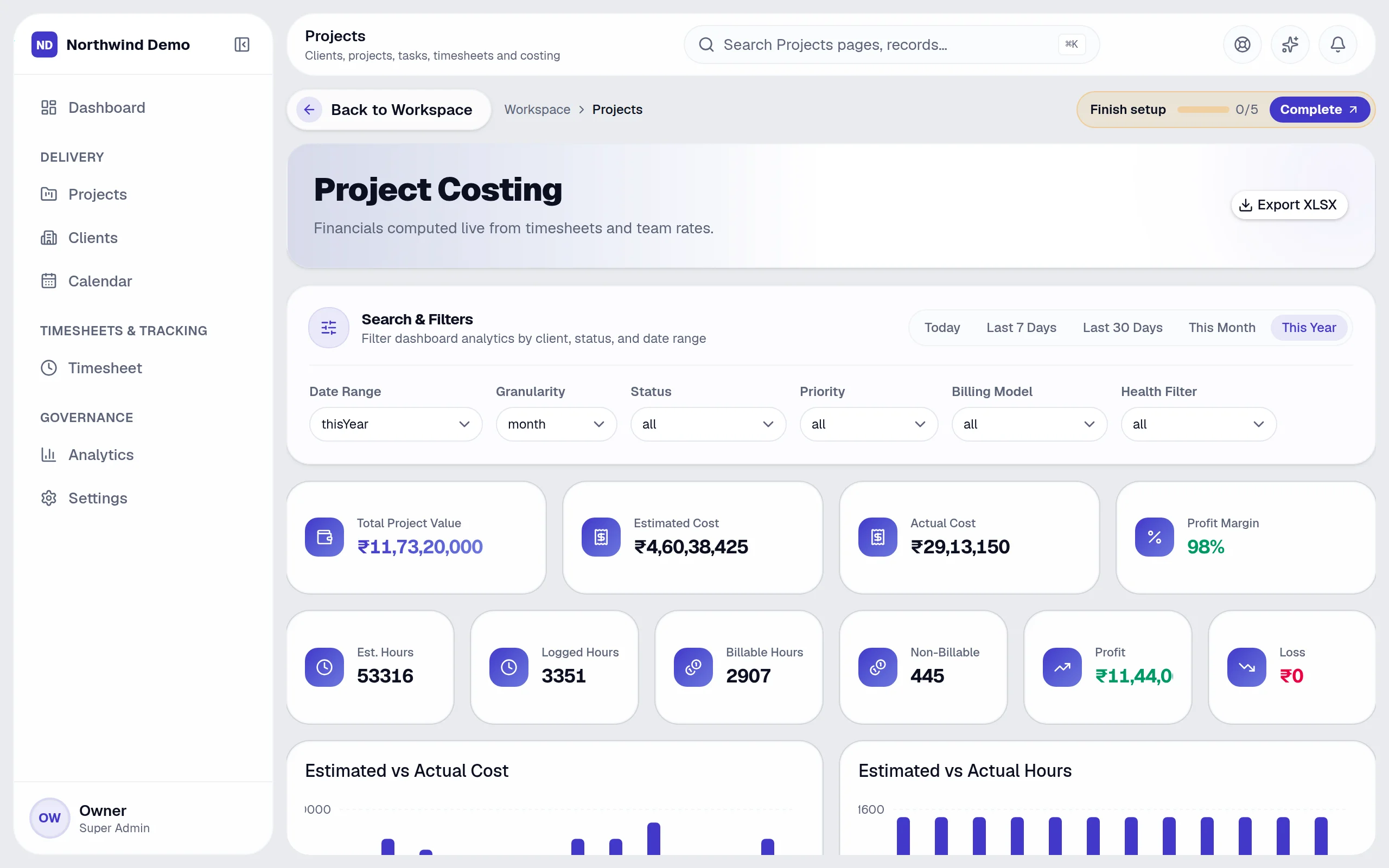 Projects — Costing: the real screen