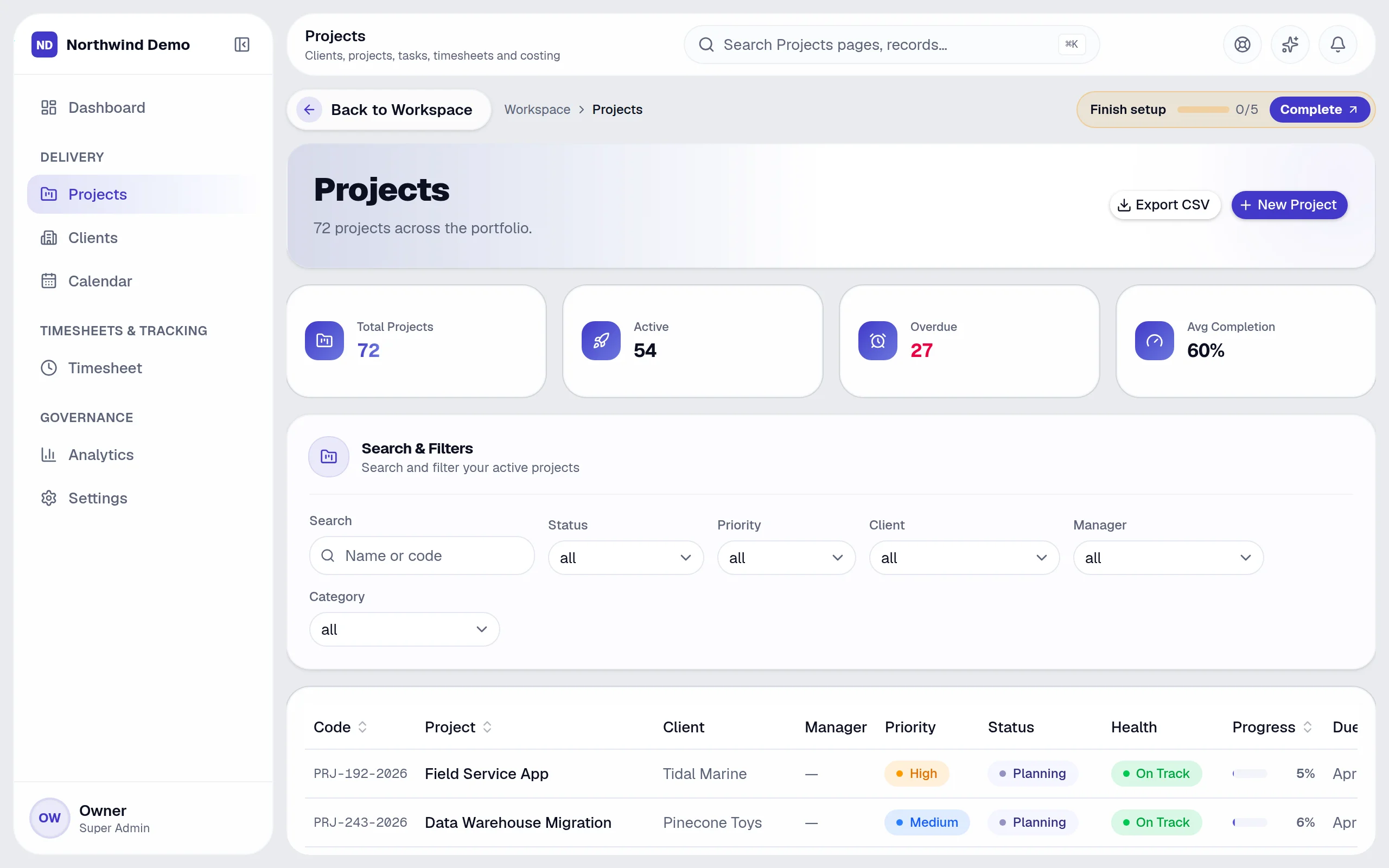 Projects — Task lists: the real screen