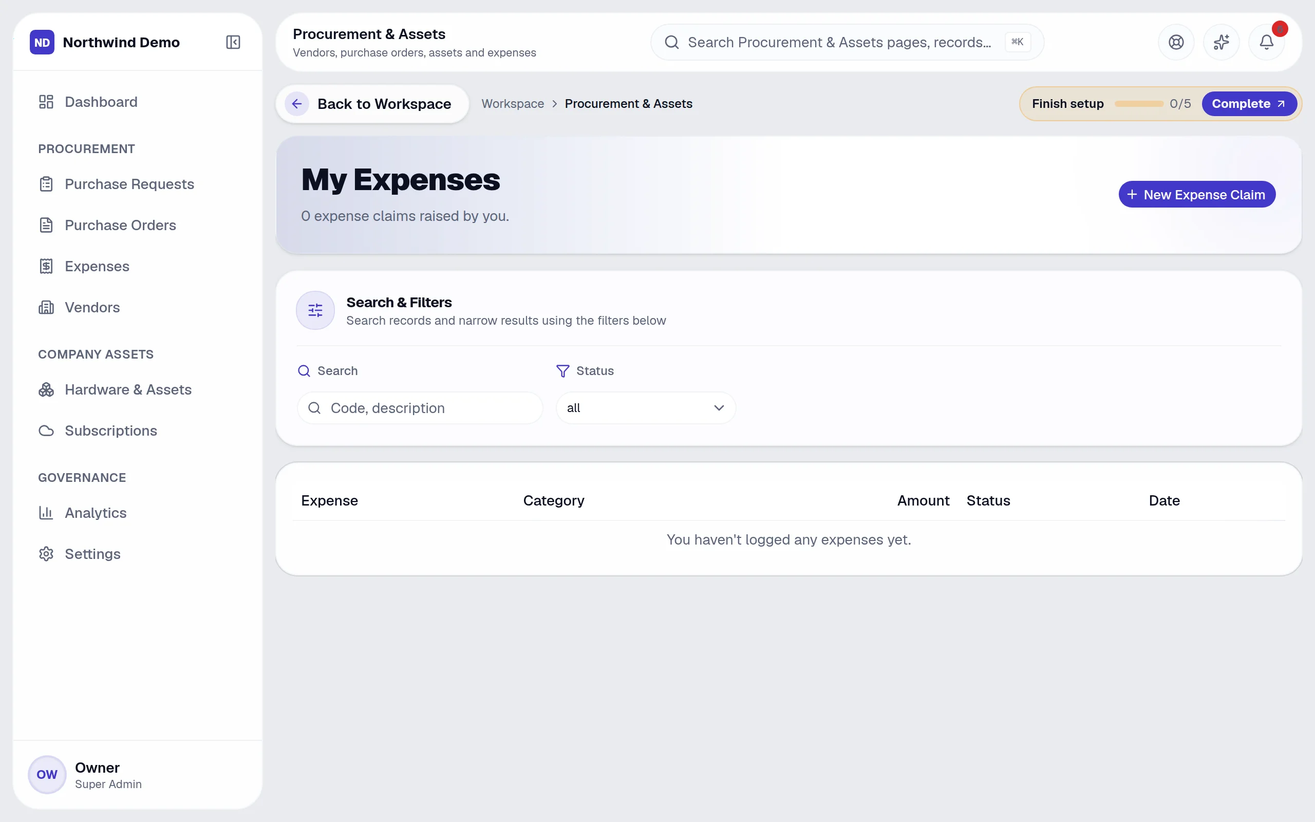 Procurement & Assets — My expenses: the real screen