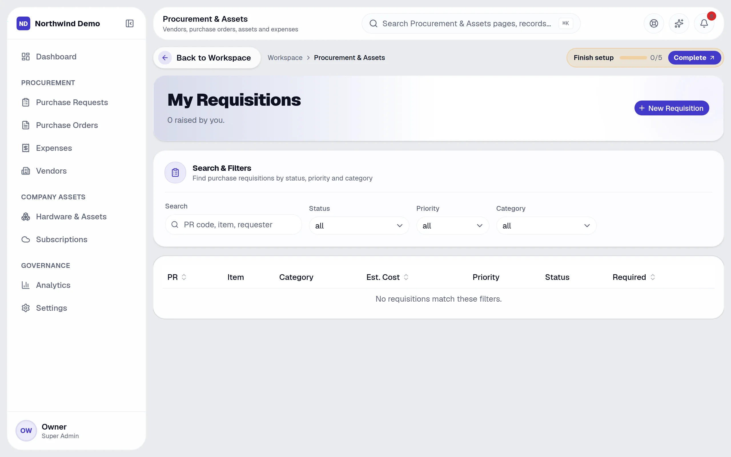 Procurement & Assets — My requests: the real screen