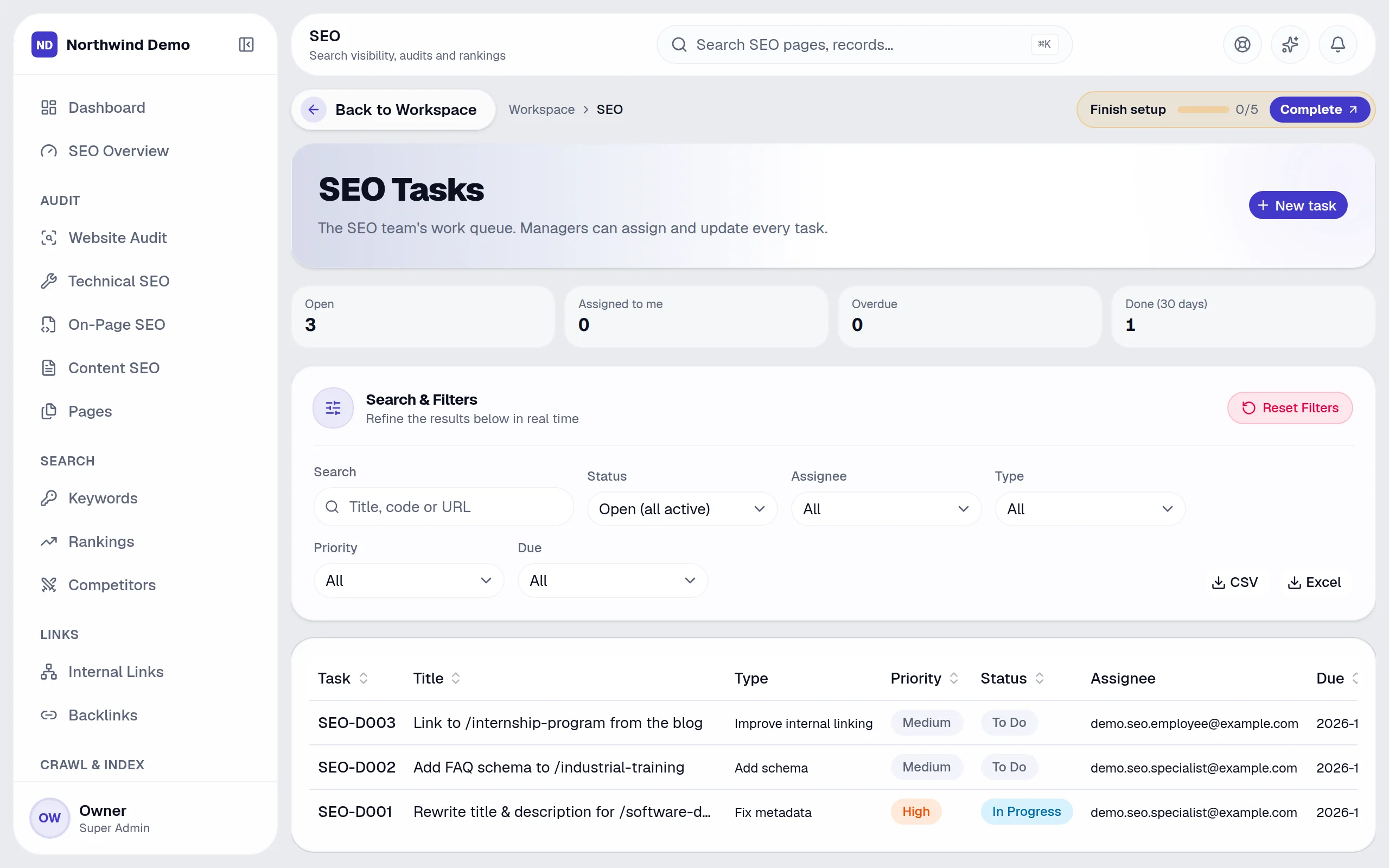 SEO — SEO tasks: the real screen