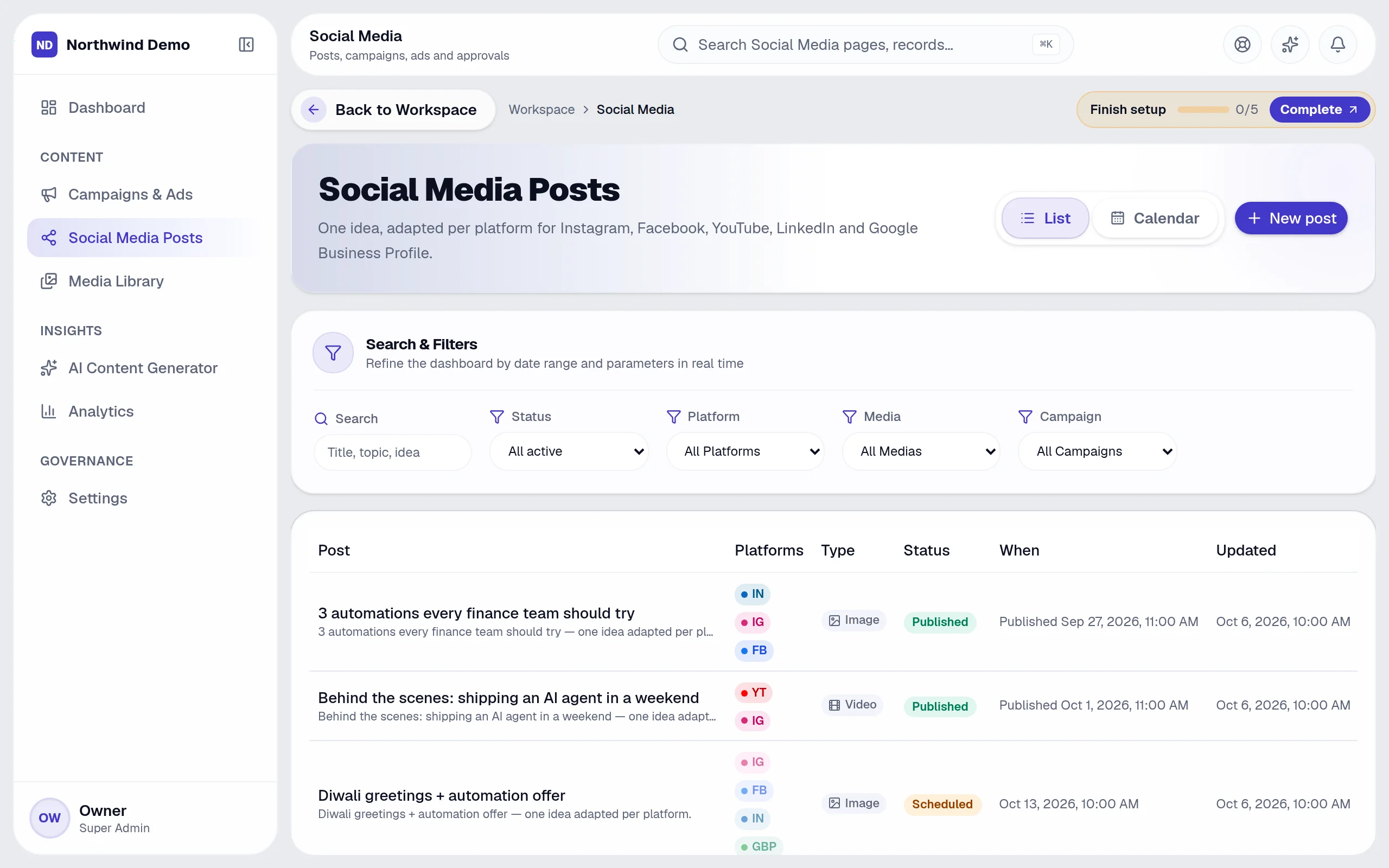 Social Media — Approval workflow: the real screen