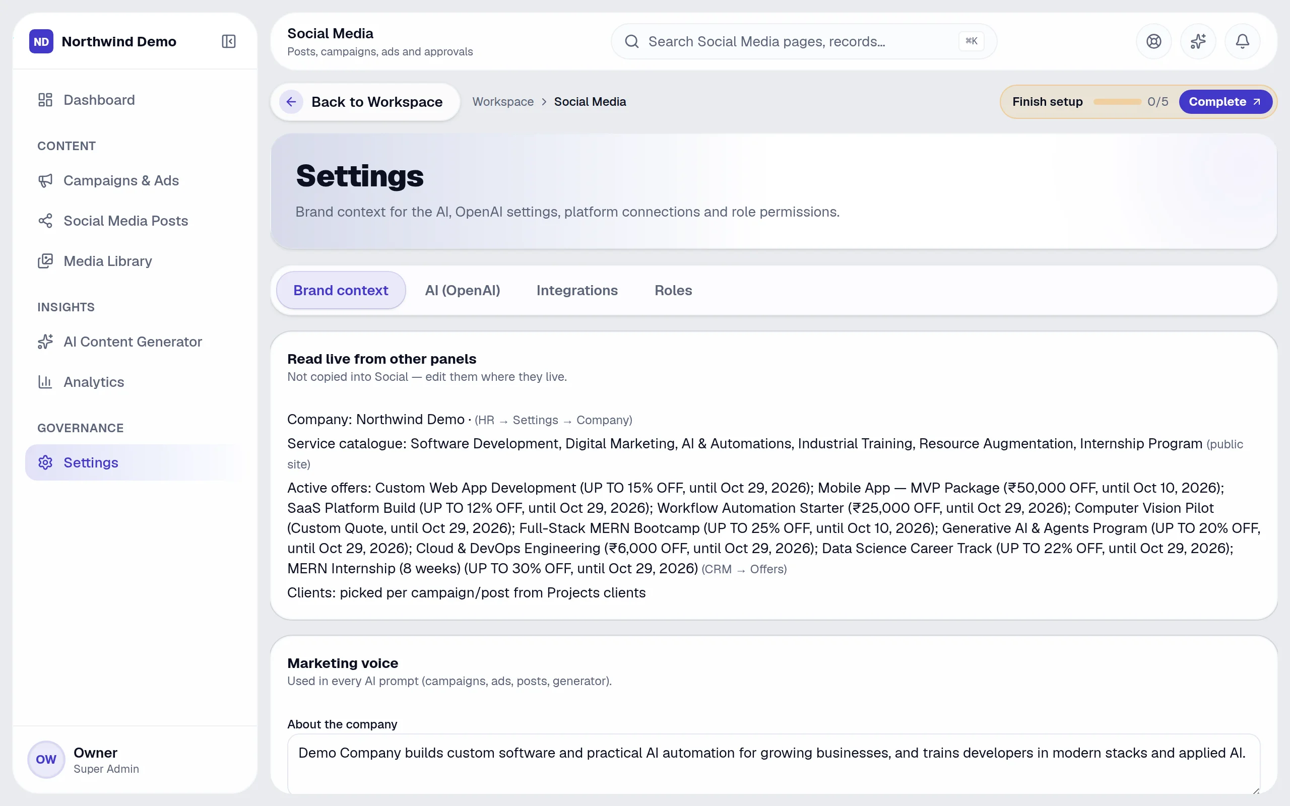 Social Media — Settings: the real screen
