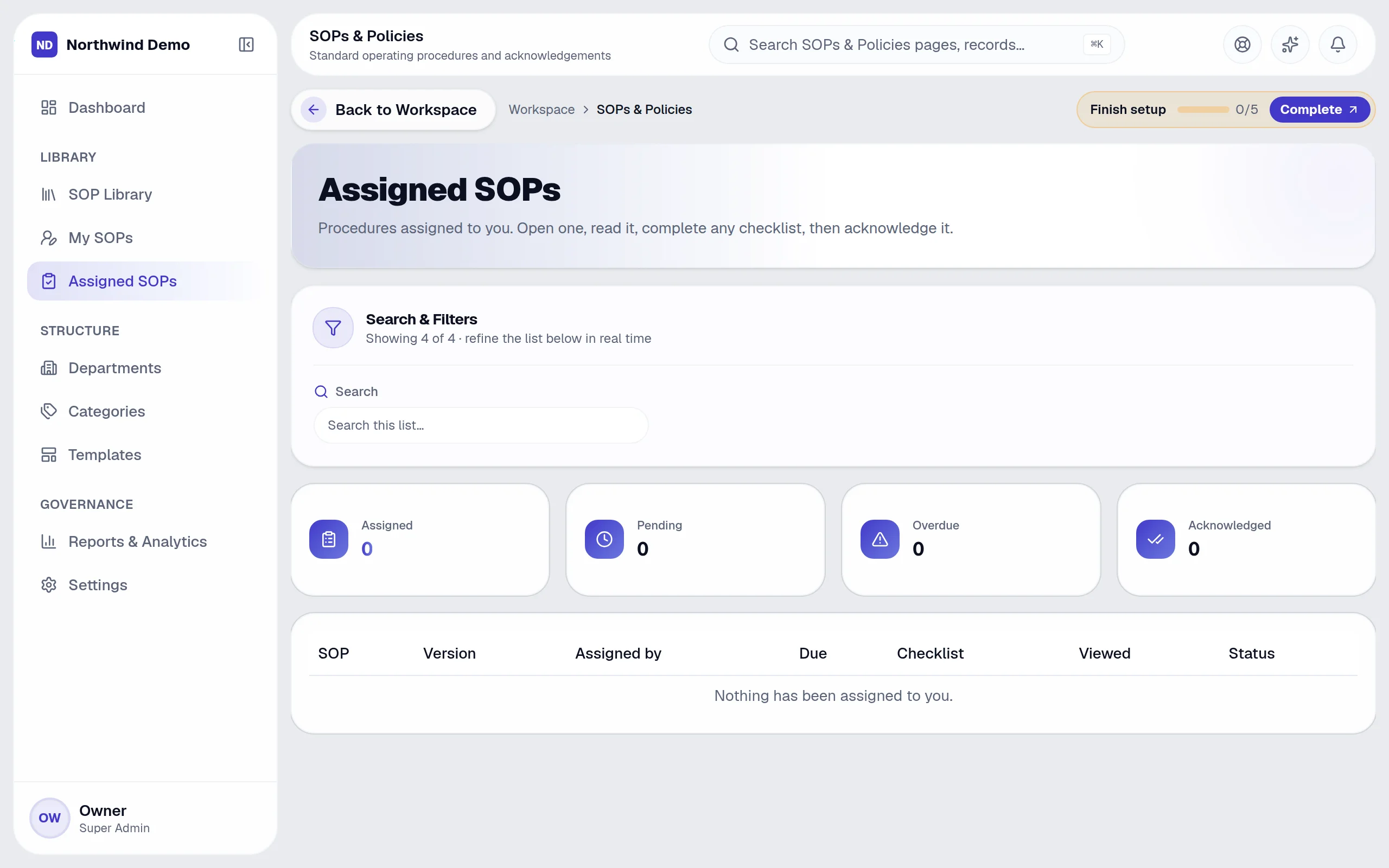 SOPs & Policies — Assigned SOPs: the real screen