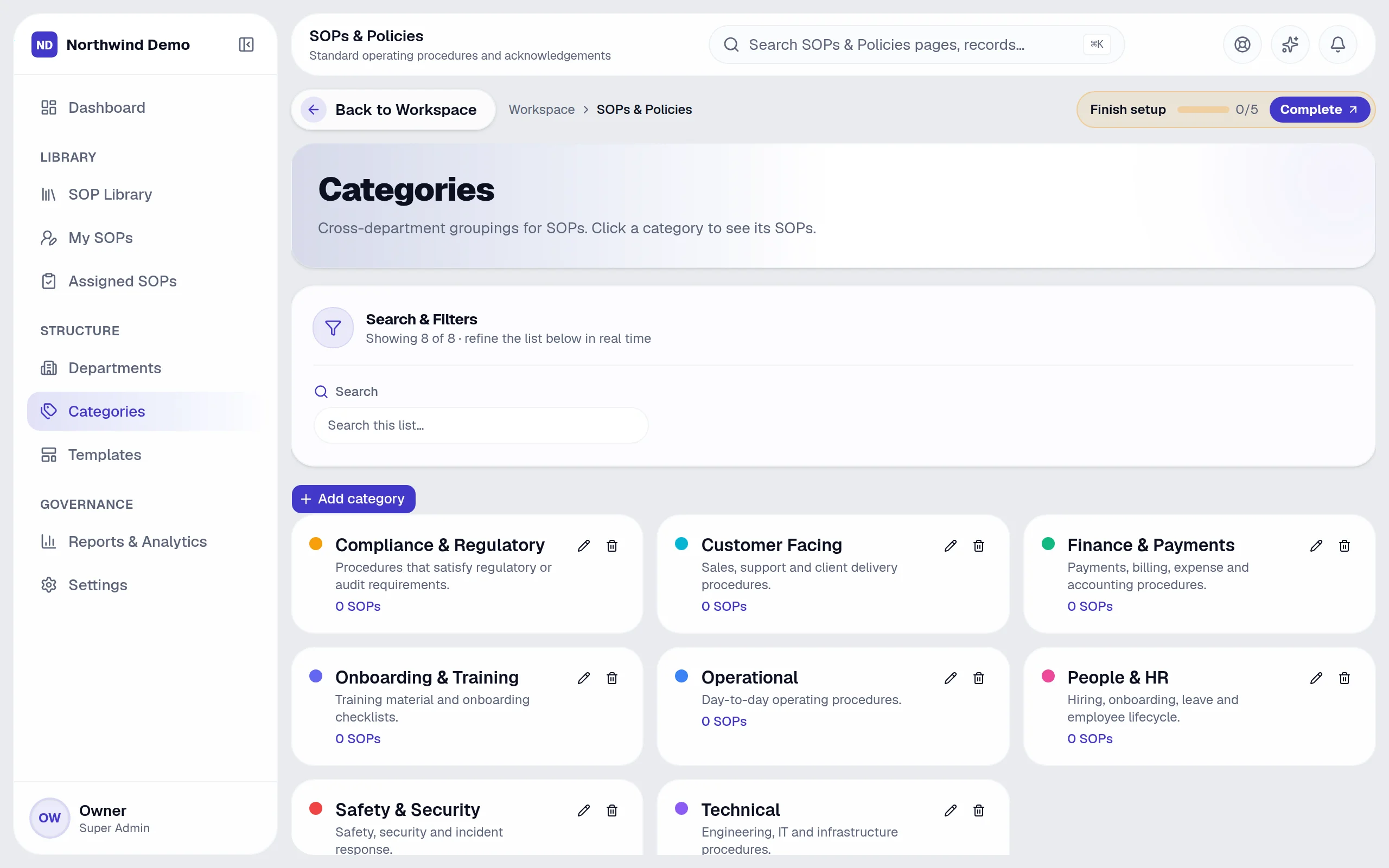 SOPs & Policies — Categories: the real screen