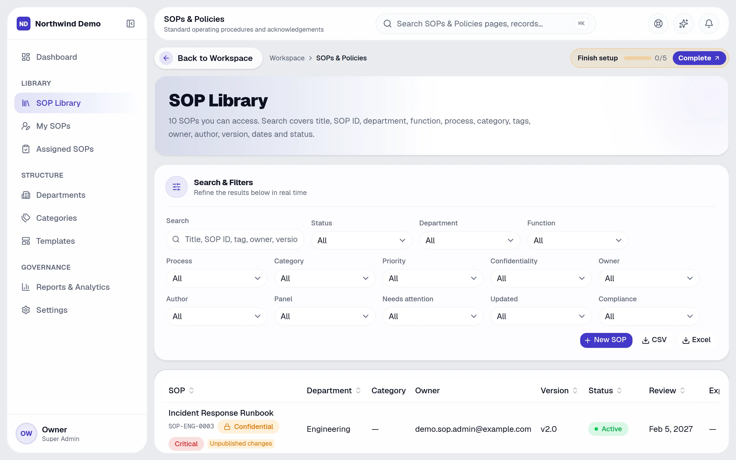 SOPs & Policies — Feedback: the real screen